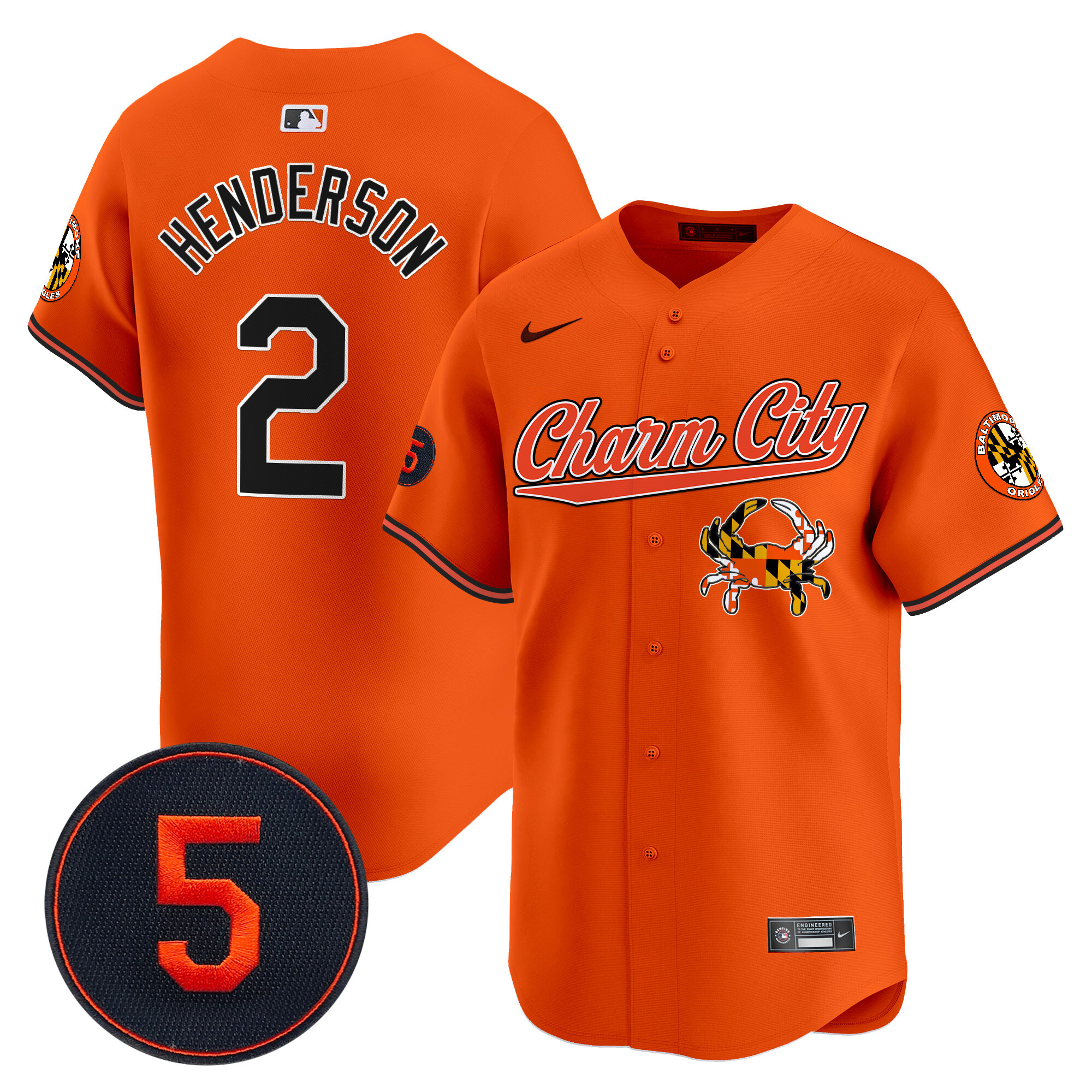 Men's Gunnar Henderson Baltimore Orioles Robinson Patch Vapor Premier Limited Orange Jersey V8 - All Stitched