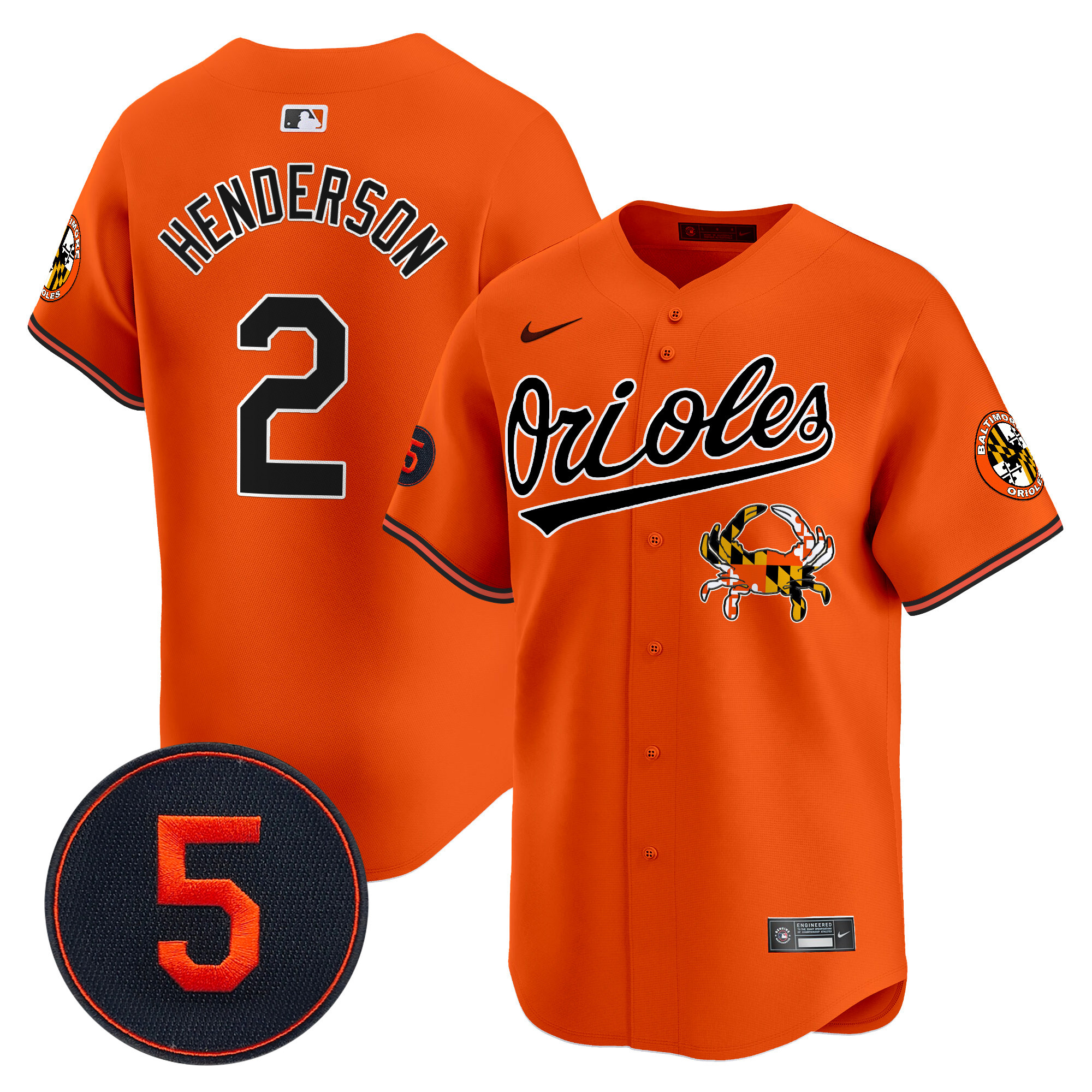 Men's Gunnar Henderson Baltimore Orioles Robinson Patch Vapor Premier Limited Orange Jersey V9 - All Stitched