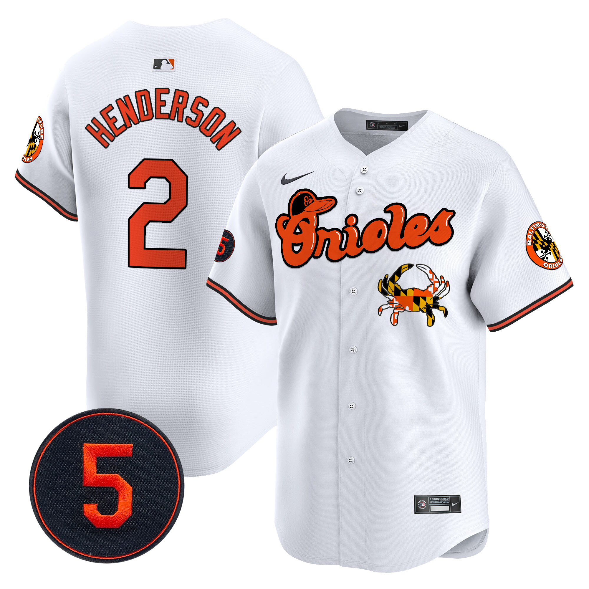 Men's Gunnar Henderson Baltimore Orioles Robinson Patch Vapor Premier Limited White Jersey V6 - All Stitched