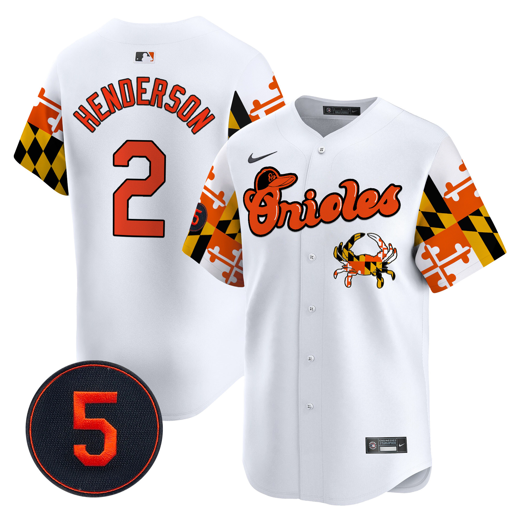 Men's Gunnar Henderson Baltimore Orioles Robinson Patch Vapor Premier Limited White Jersey V7 - All Stitched