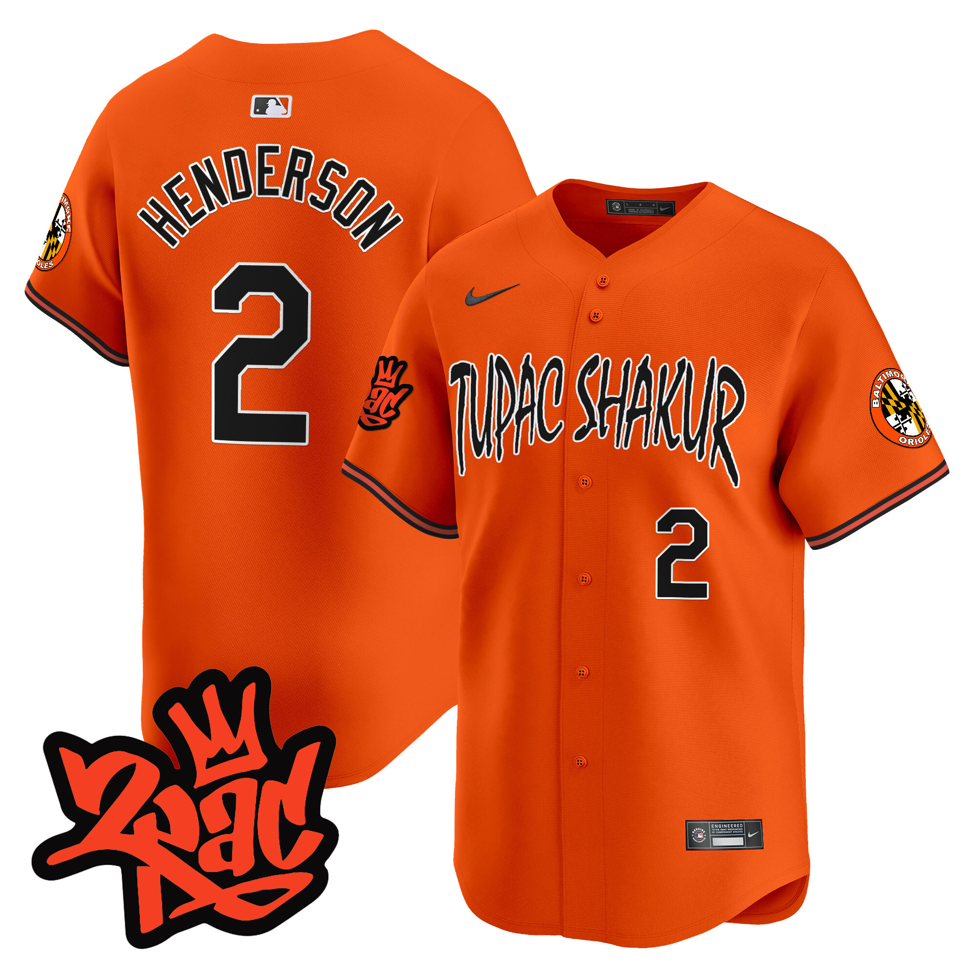 Men's Gunnar Henderson Baltimore Orioles Tupac Shakur Vapor Premier Limited Orange Jersey - All Stitched