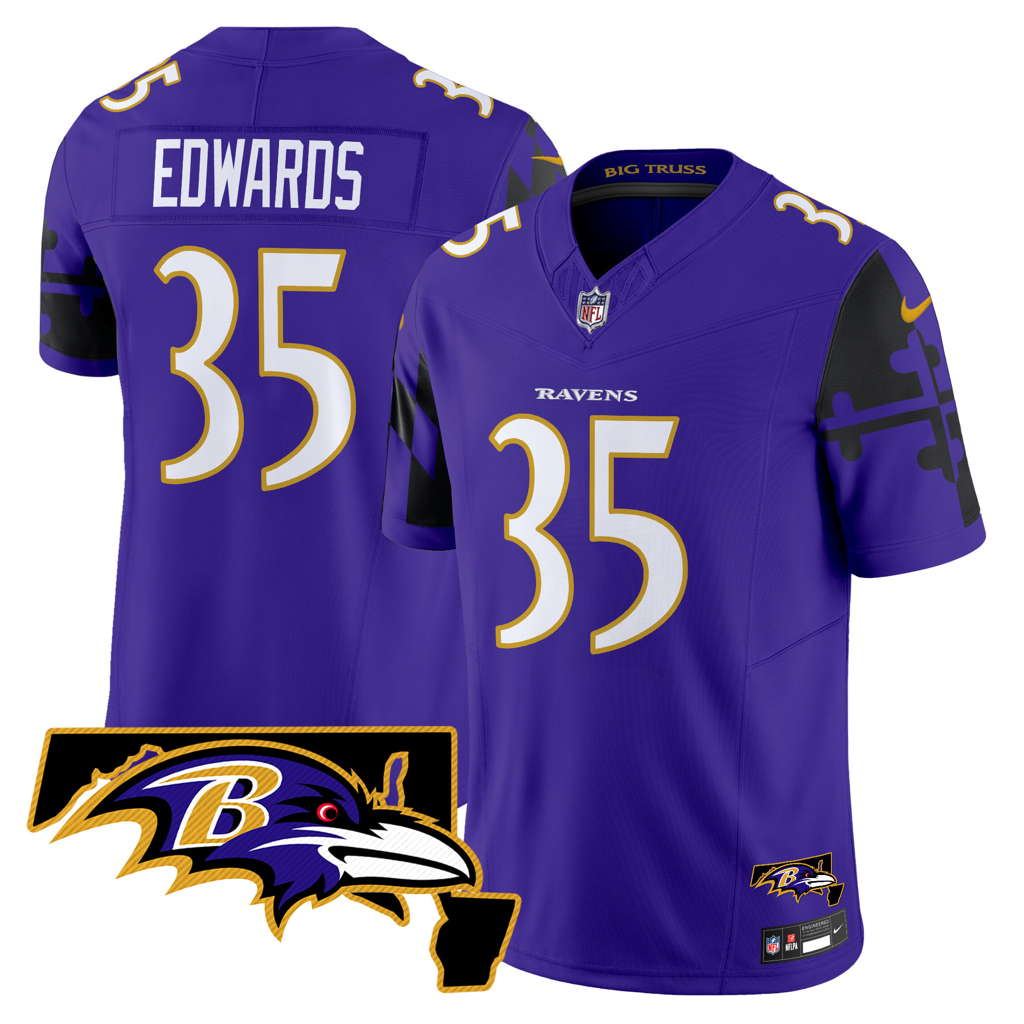 Men's Gus Edwards Baltimore Ravens Maryland Flag Map Patch Vapor Limited Purple Jersey - All Stitched