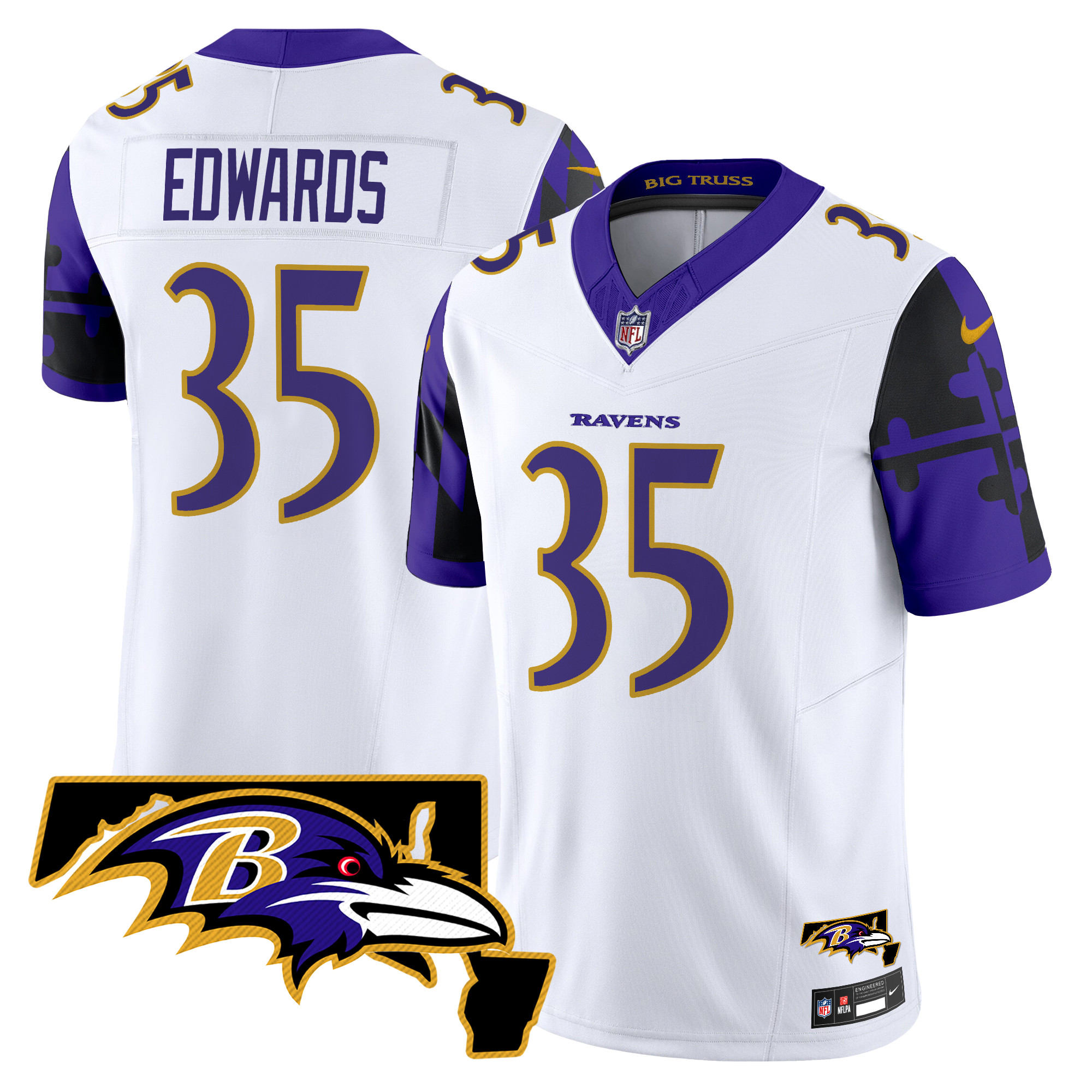 Men's Gus Edwards Baltimore Ravens Maryland Flag Map Patch Vapor Limited White Jersey - All Stitched
