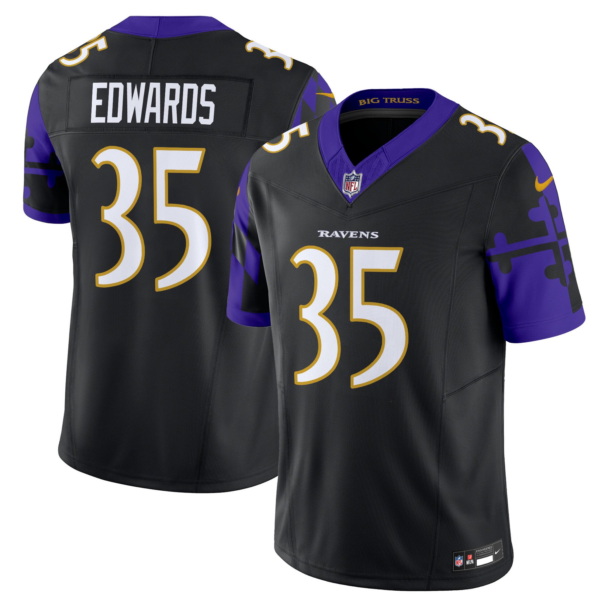 Men's Gus Edwards Baltimore Ravens Maryland Flag Vapor Limited Black Jersey - All Stitched