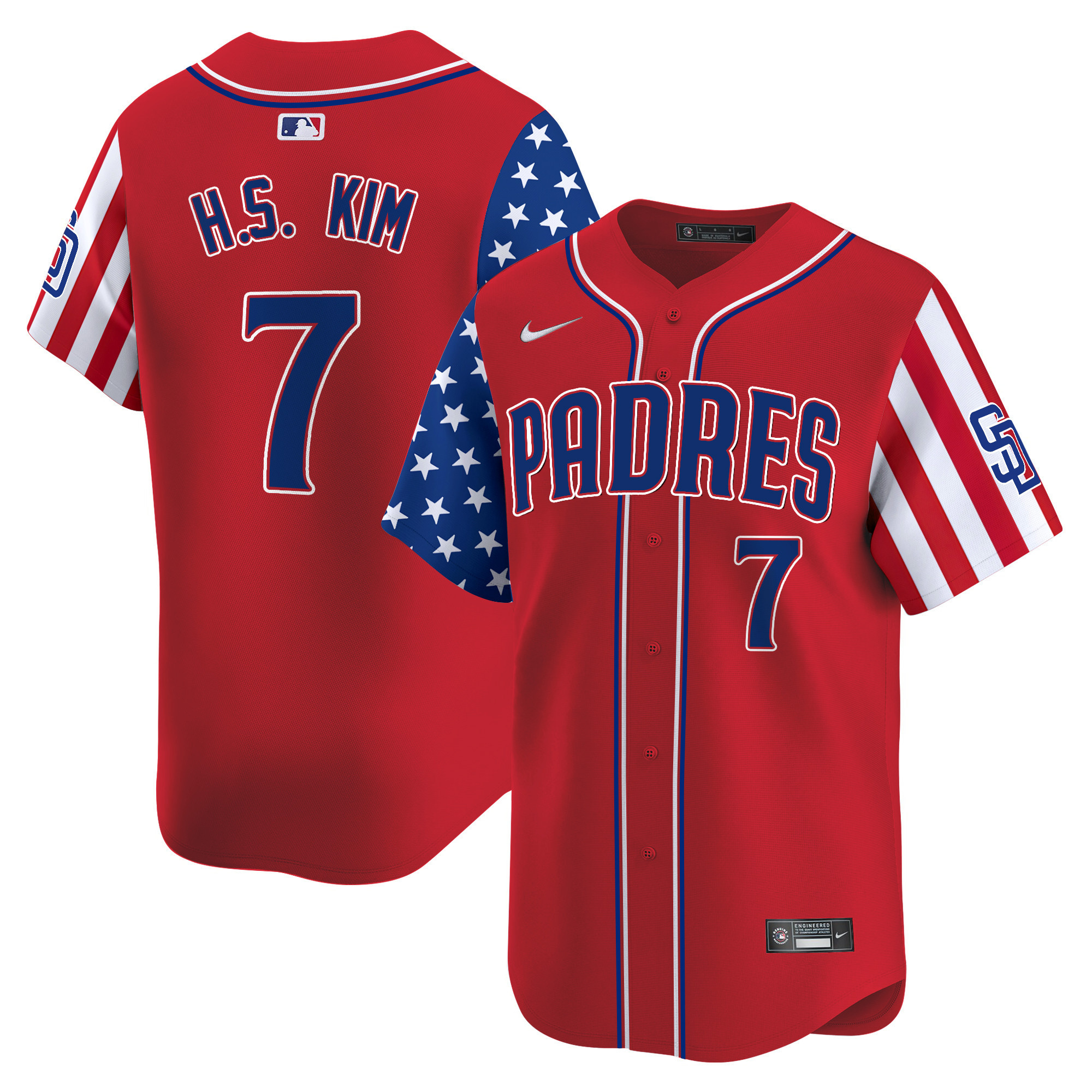 Men's Ha-Seong Kim San Diego Padres 2024 Independence Day Vapor Premier Limited Red Jersey - All Stitched