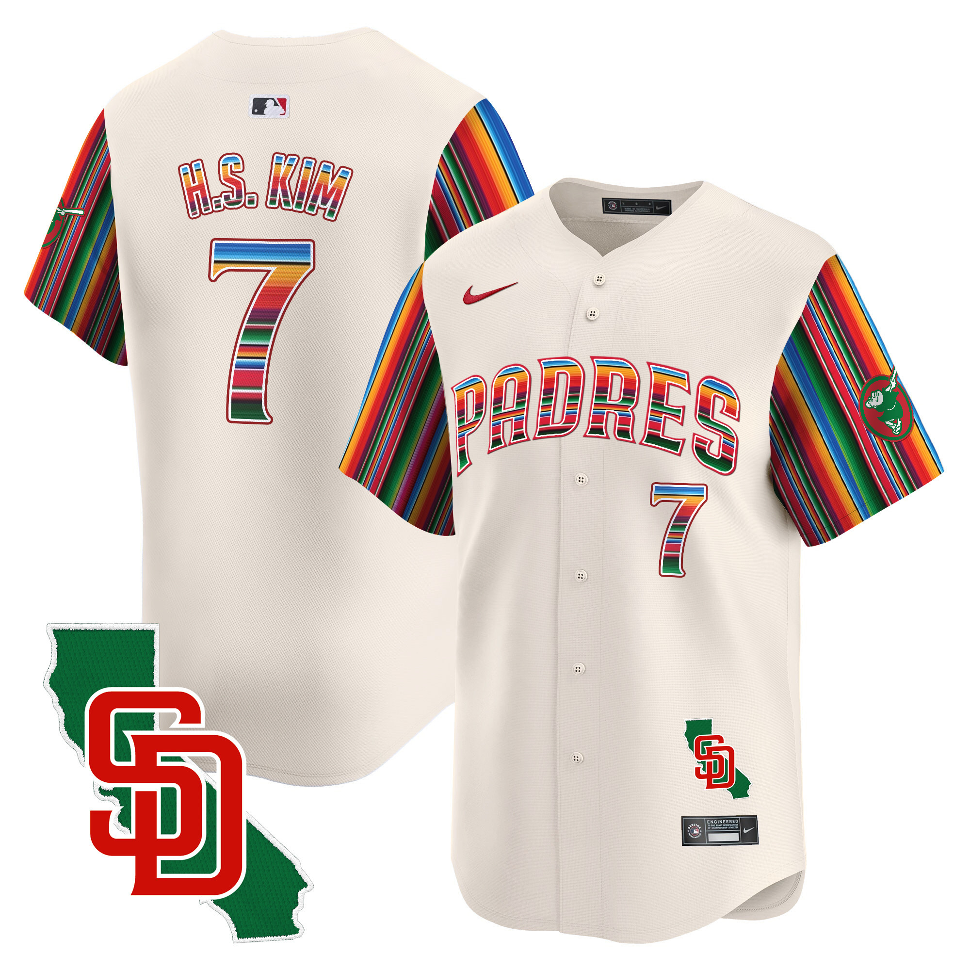 Men's Ha-Seong Kim San Diego Padres Mexico California Patch Vapor Premier Limited Cream Jersey V6 ñ All Stitched