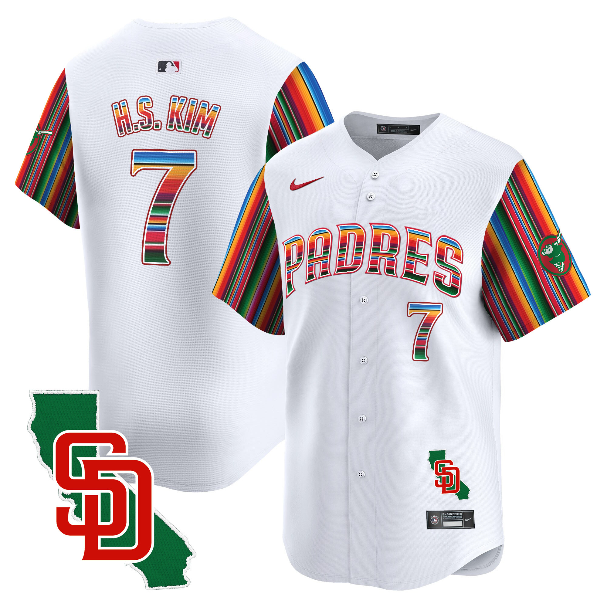 Men's Ha-Seong Kim San Diego Padres Mexico California Patch Vapor Premier Limited White Jersey V6 ñ All Stitched