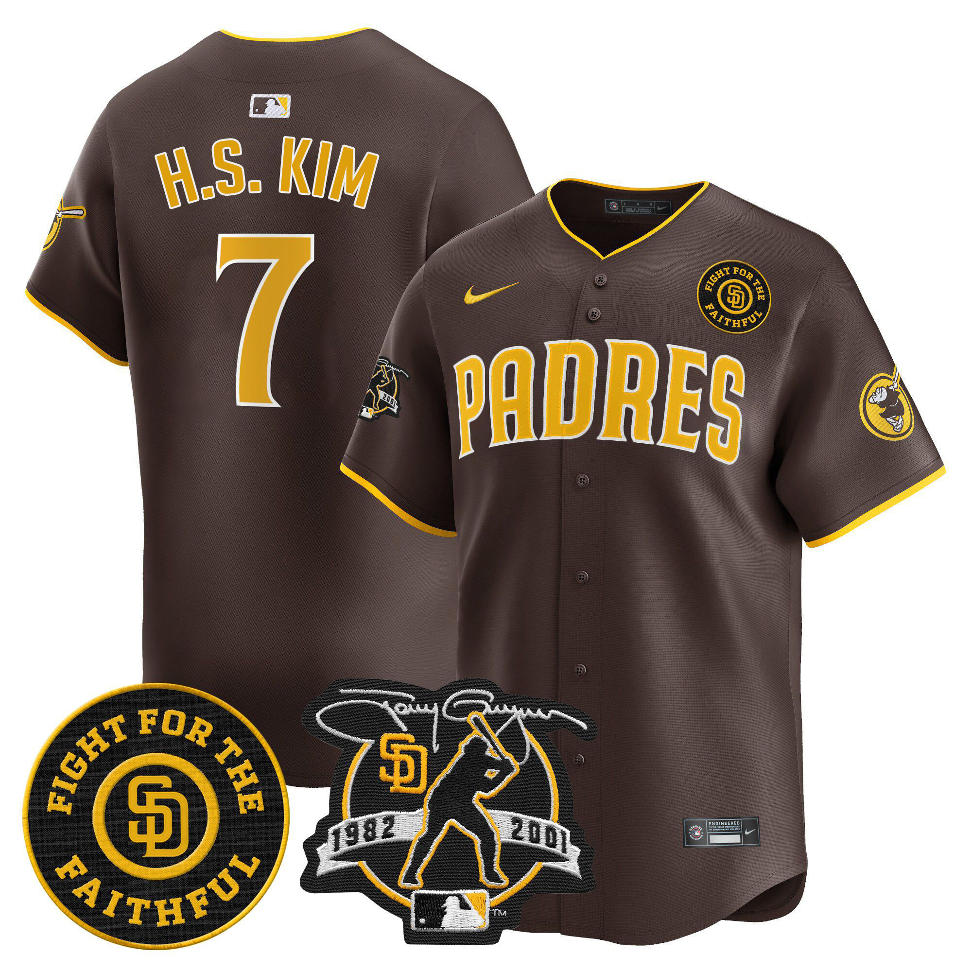 Men's Ha-Seong Kim San Diego Padres Tony Gwynn & Faithful Patch Vapor Premier Limited Brown Jersey ñ All Stitched