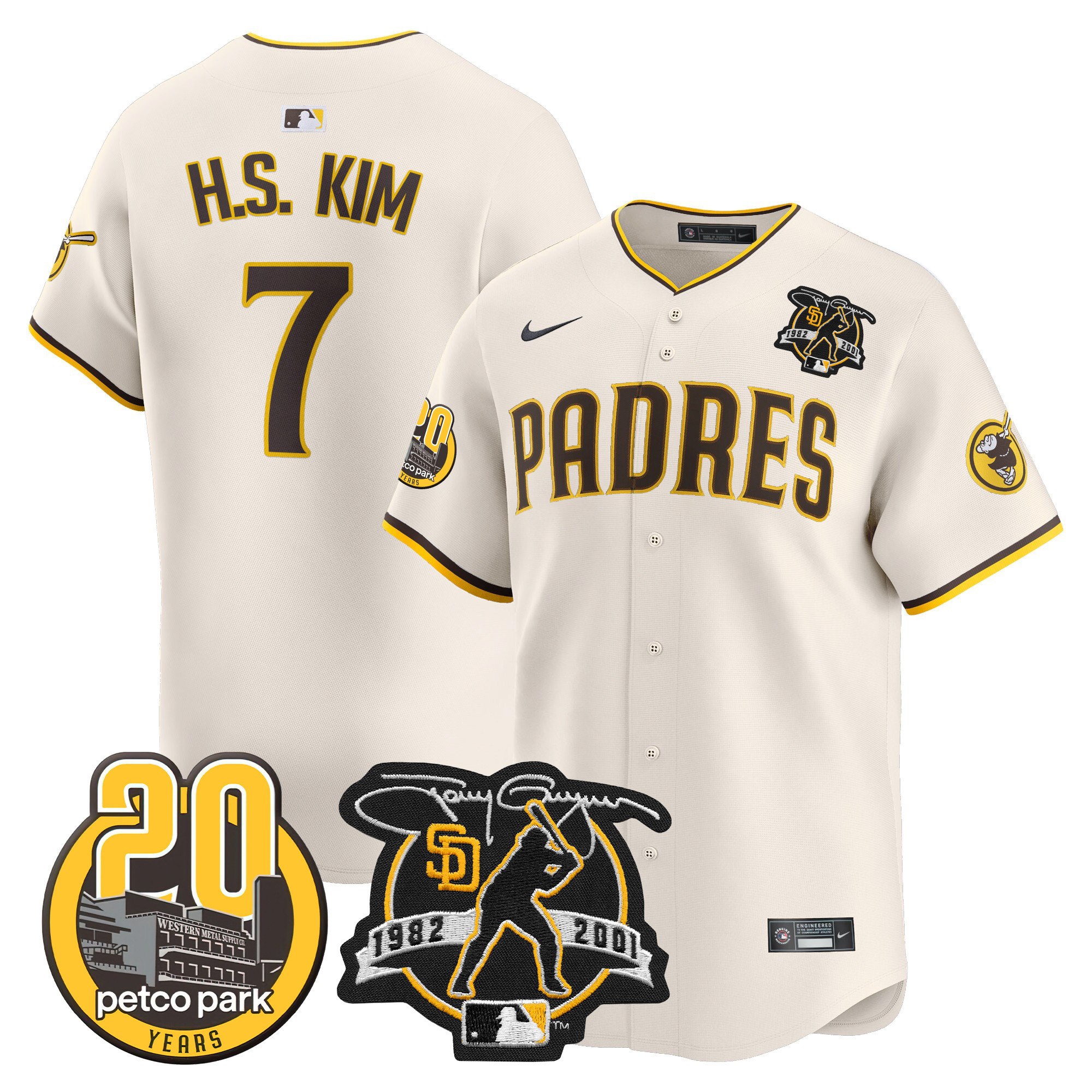 Men's Ha-Seong Kim San Diego Padres Tony Gwynn & Petco Park 20th Patch Vapor Premier Limited Cream Jersey V2 ñ All Stitched