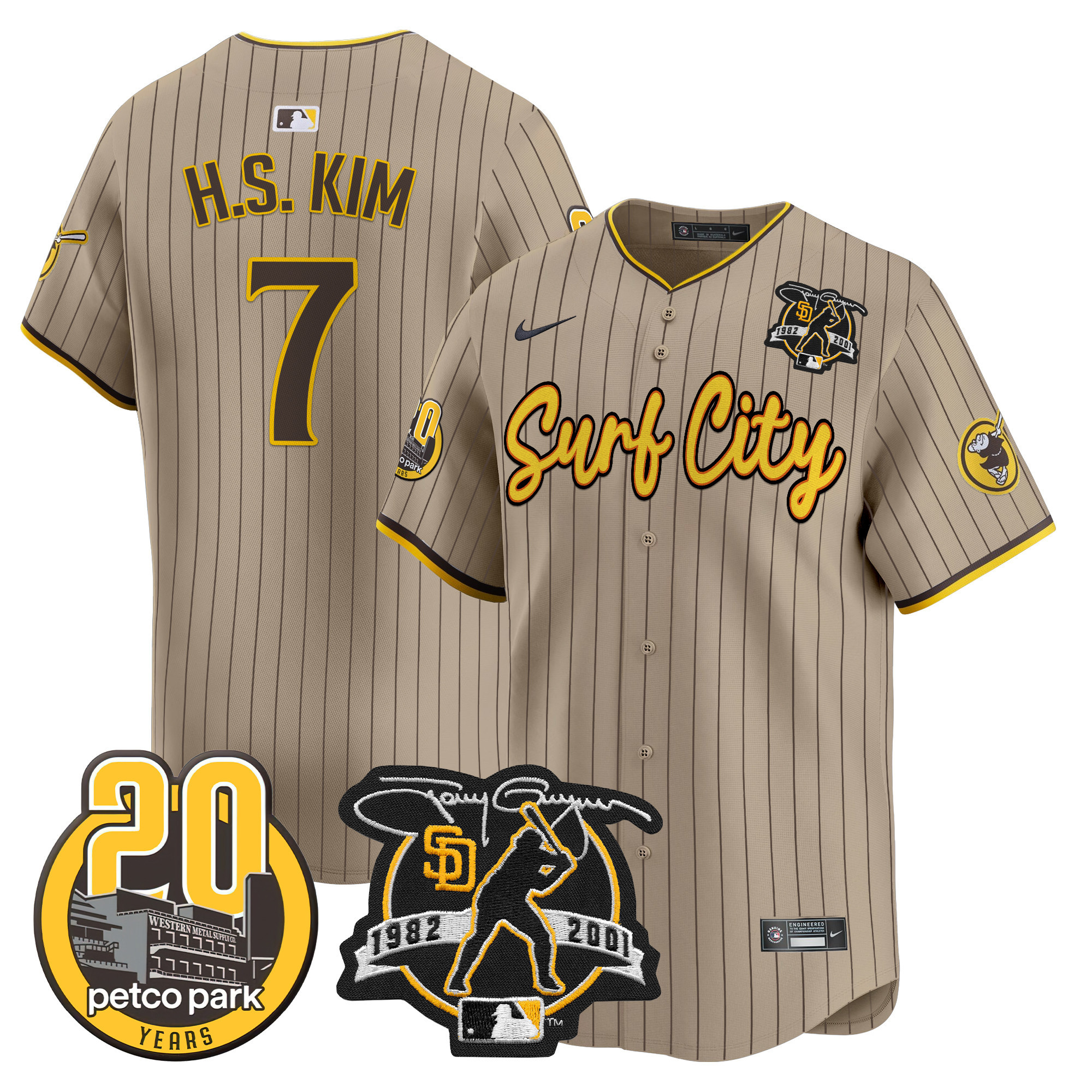 Men's Ha-Seong Kim San Diego Padres Tony Gwynn & Petco Park 20th Patch Vapor Premier Limited Tan Jersey V3 ñ All Stitched