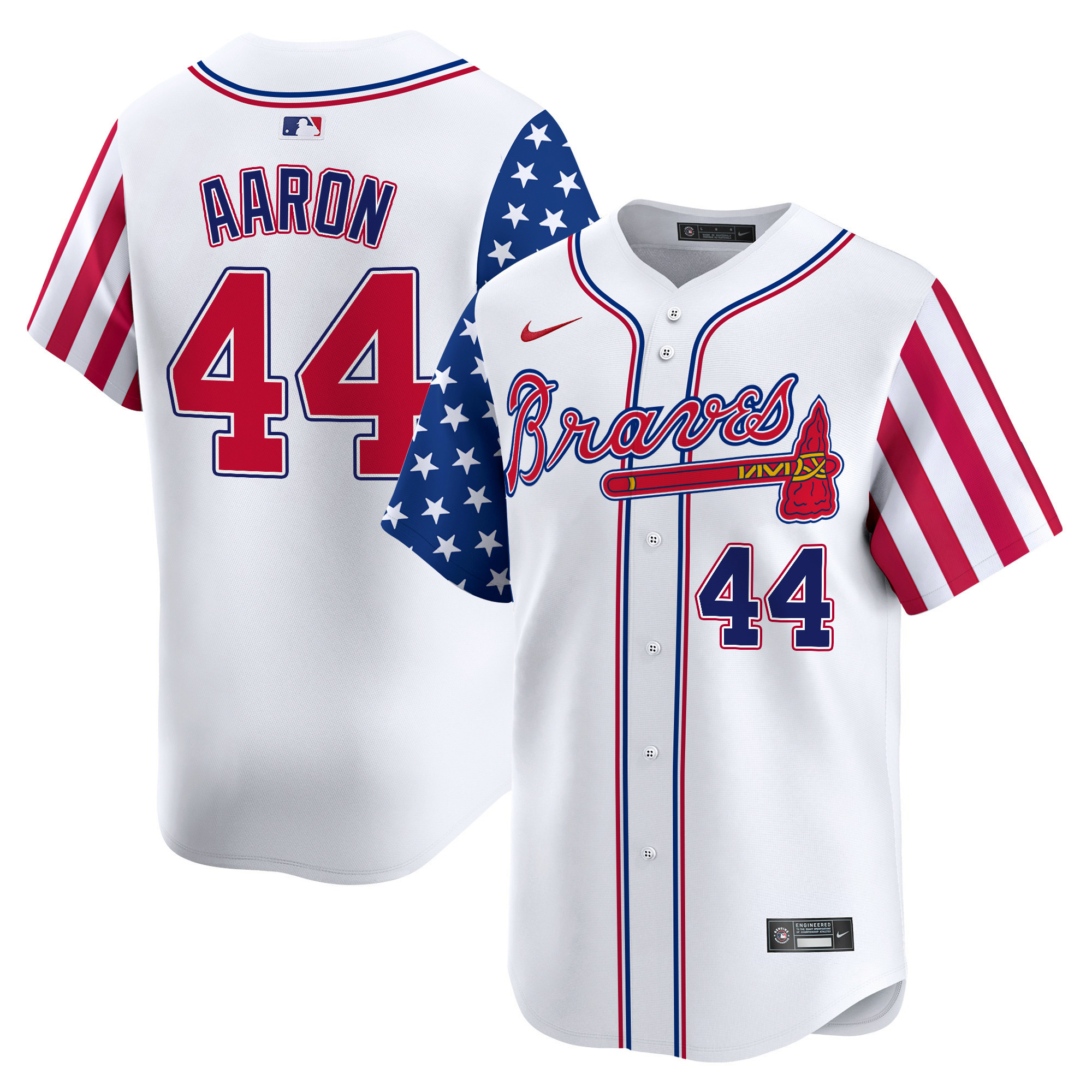 Men's Hank Aaron Atlanta Braves 2024 Independence Day Vapor Premier Limited White Jersey - All Stitched