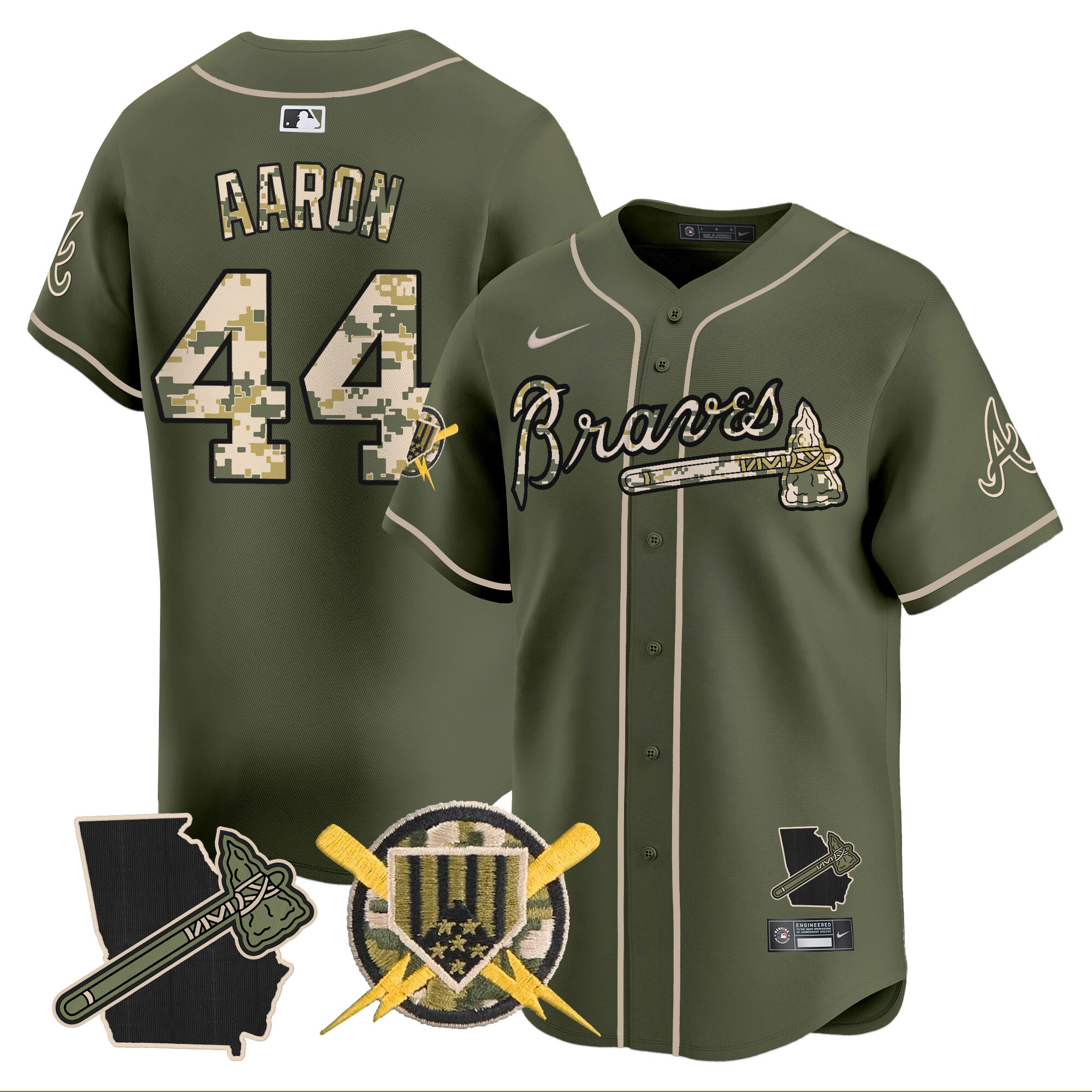 Men's Hank Aaron Atlanta Braves Armed Forces Day Vapor Premier Limited Green Jersey - All Stitched