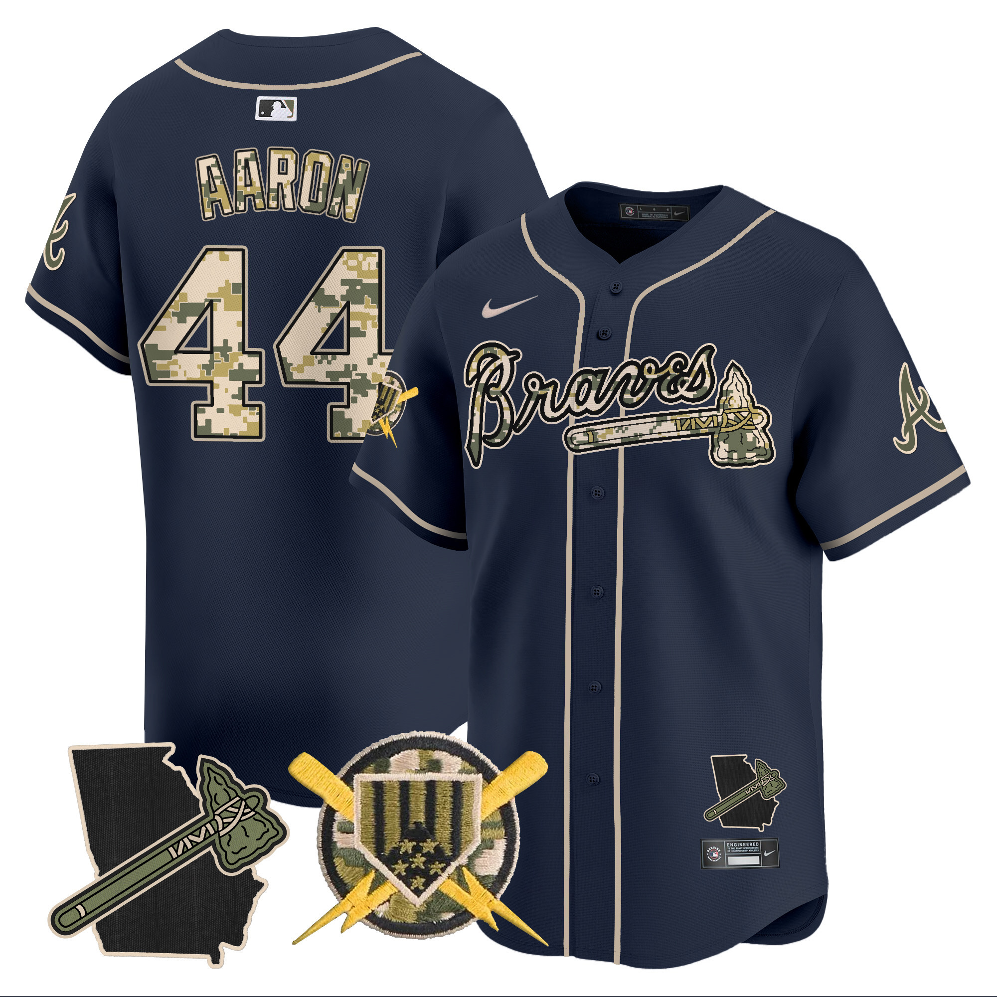Men's Hank Aaron Atlanta Braves Armed Forces Day Vapor Premier Limited Navy Jersey - All Stitched