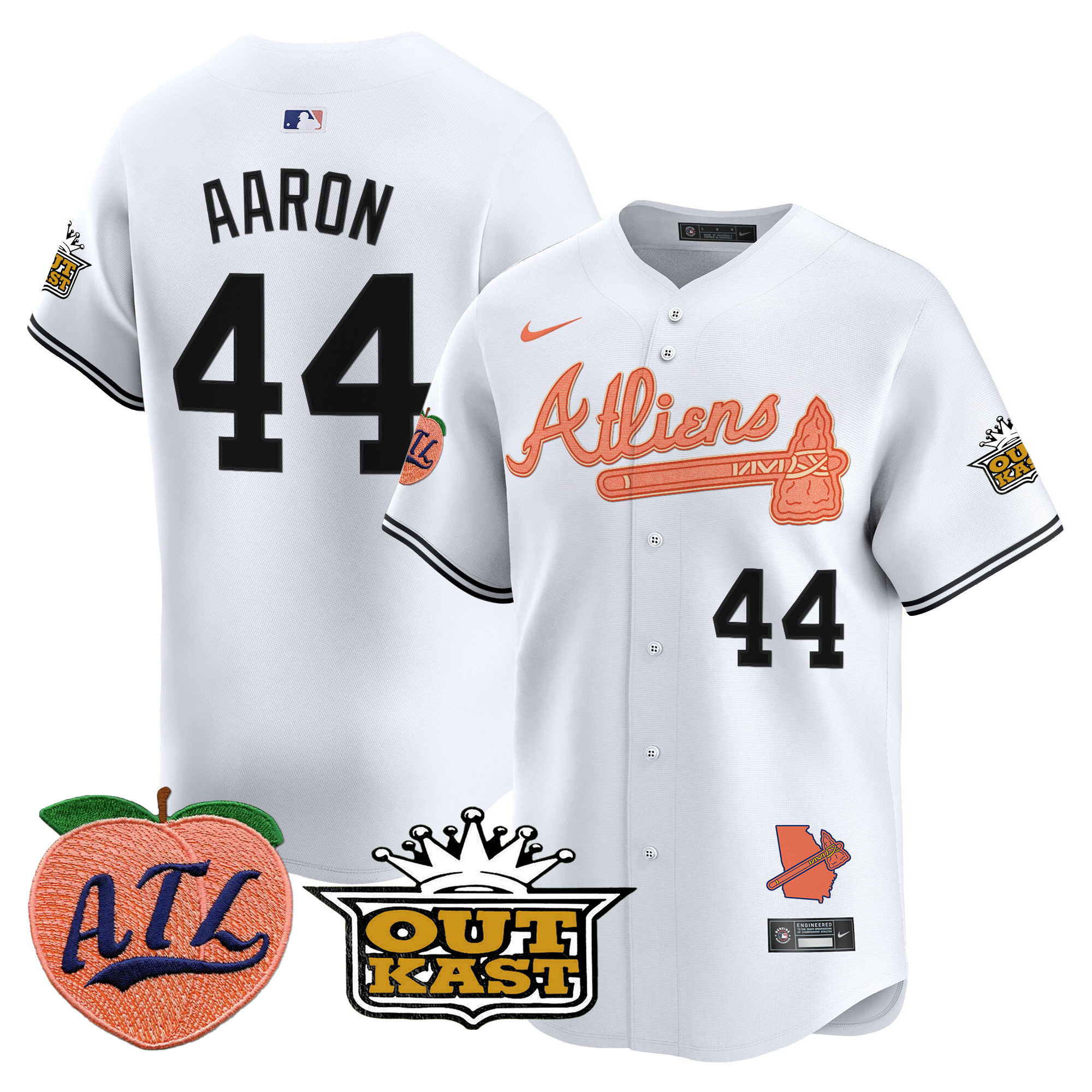 Men's Hank Aaron Atlanta Braves Atliens & Peach Vapor Premier Limited White Jersey - All Stitched