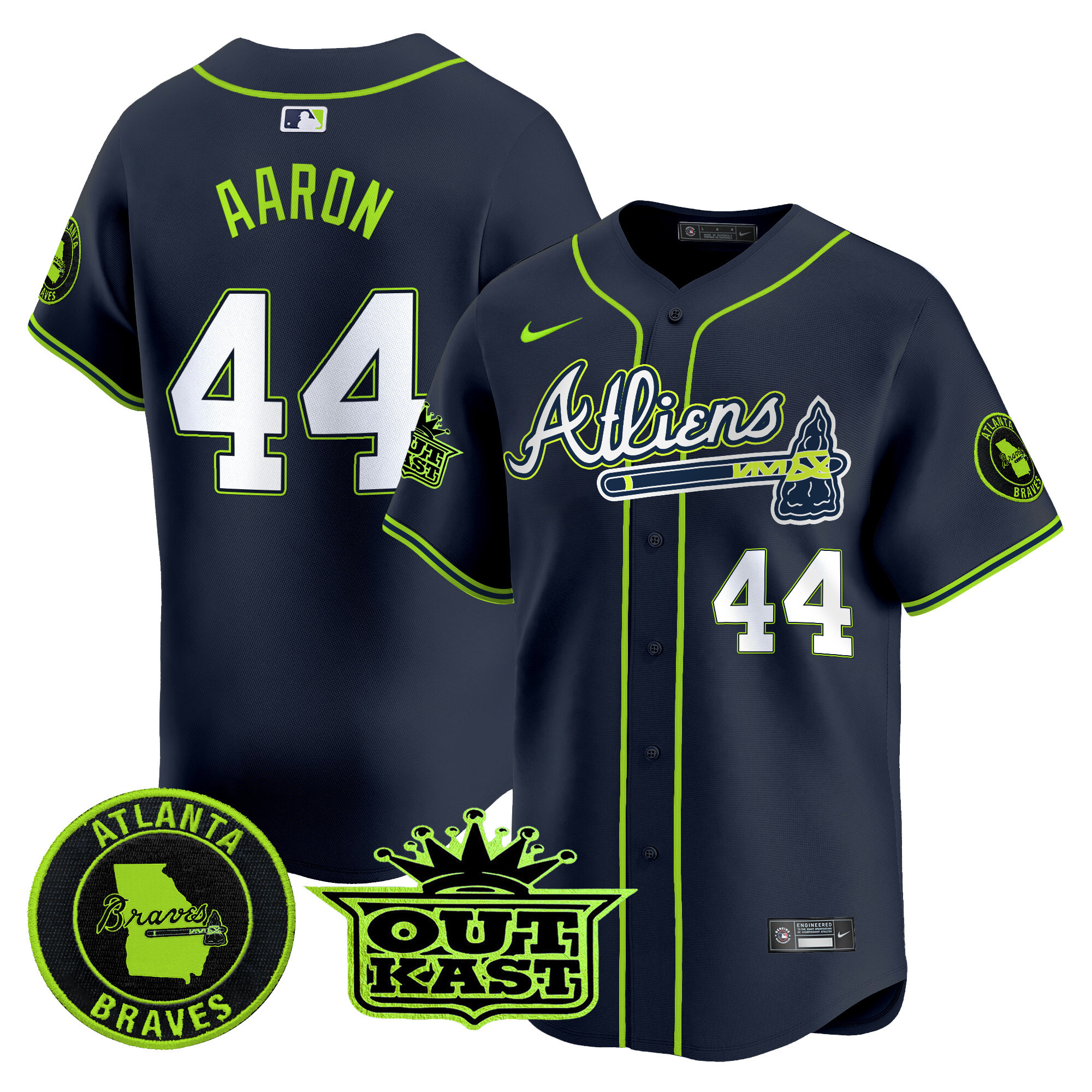Men's Hank Aaron Atlanta Braves Atliens Vapor Premier Limited Atliens Jersey V4 - All Stitched