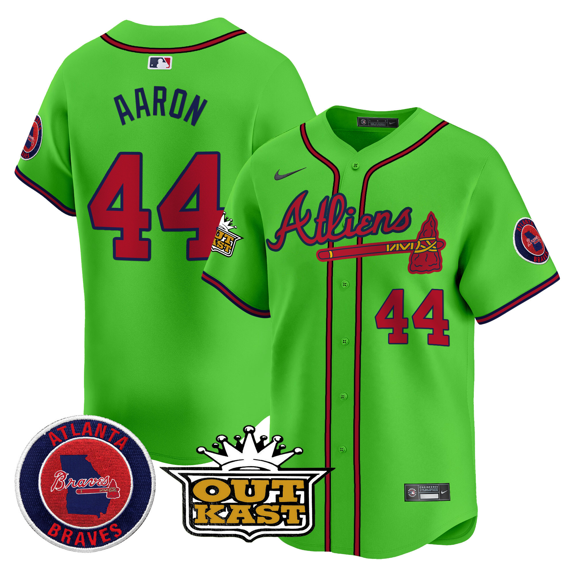 Men's Hank Aaron Atlanta Braves Atliens Vapor Premier Limited Green Jersey V4 - All Stitched