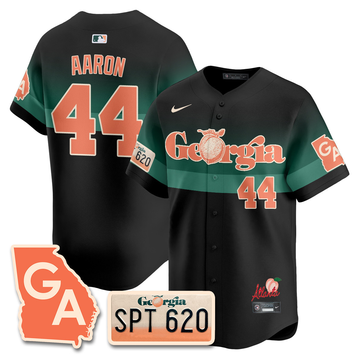 Men's Hank Aaron Atlanta Braves Peach Plates - Georgia Peaches Vapor Premier Limited Black Jersey - Printed