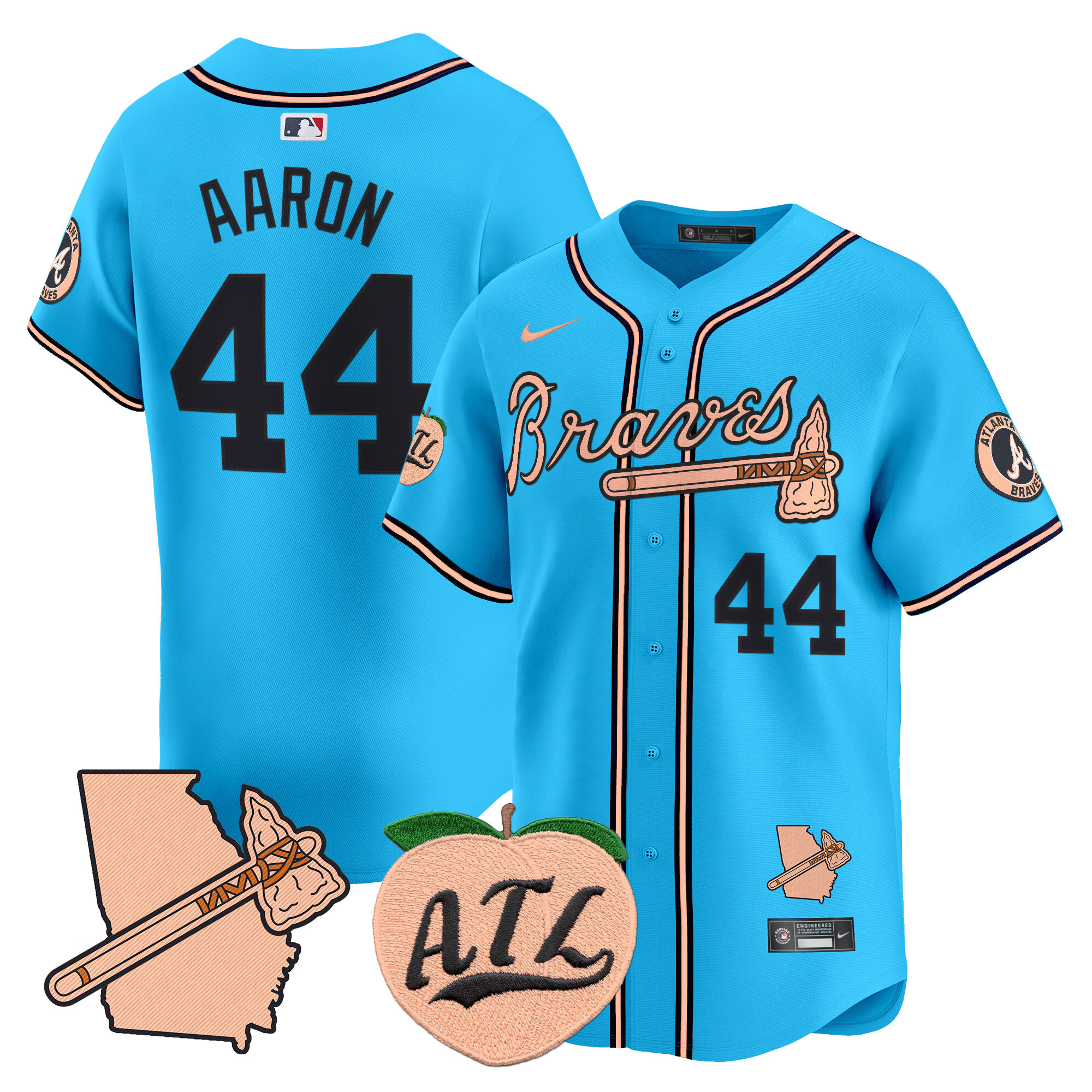 Men's Hank Aaron Atlanta Braves Peach Vapor Premier Limited Light Blue Jersey - All Stitched