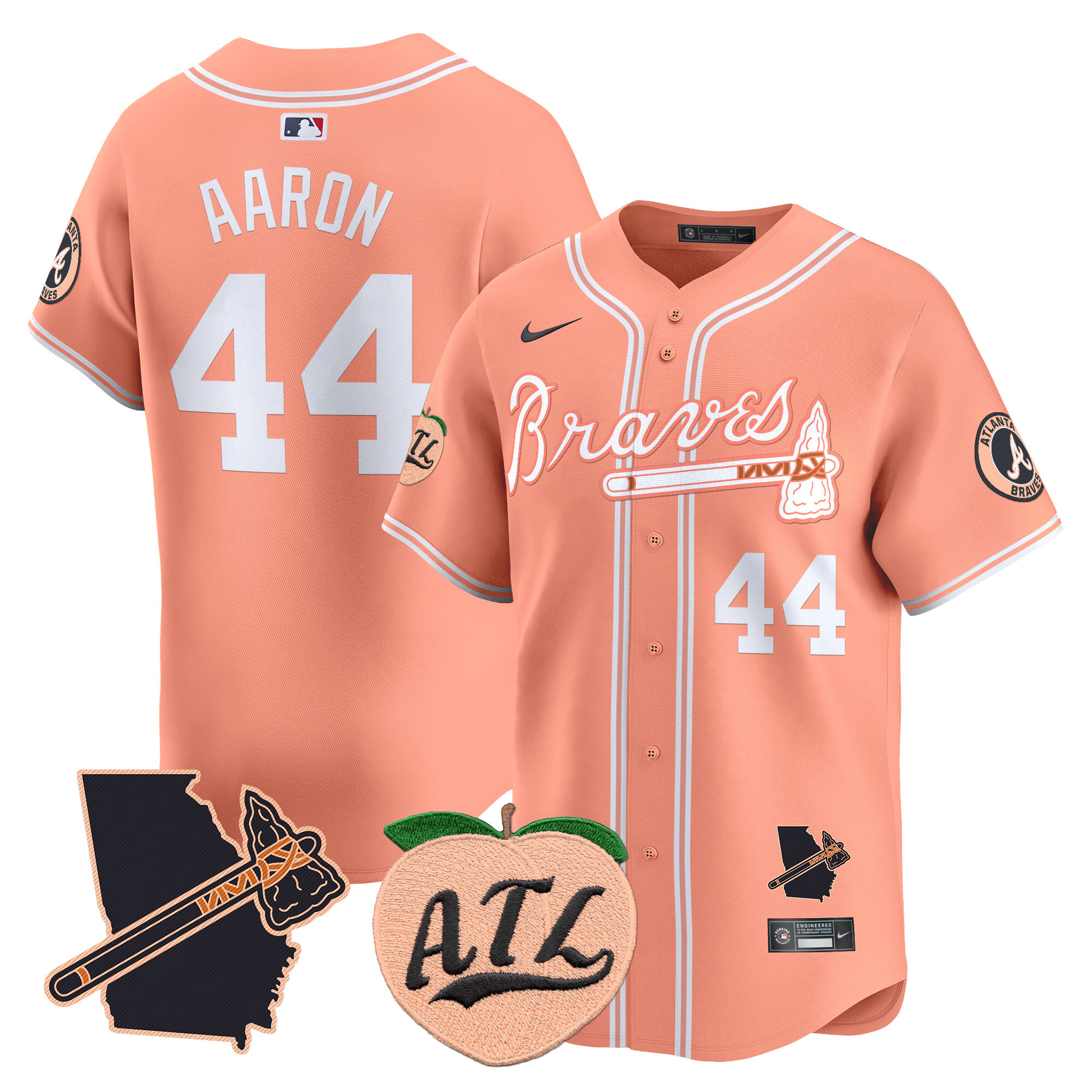 Men's Hank Aaron Atlanta Braves Peach Vapor Premier Limited Peach Jersey - All Stitched