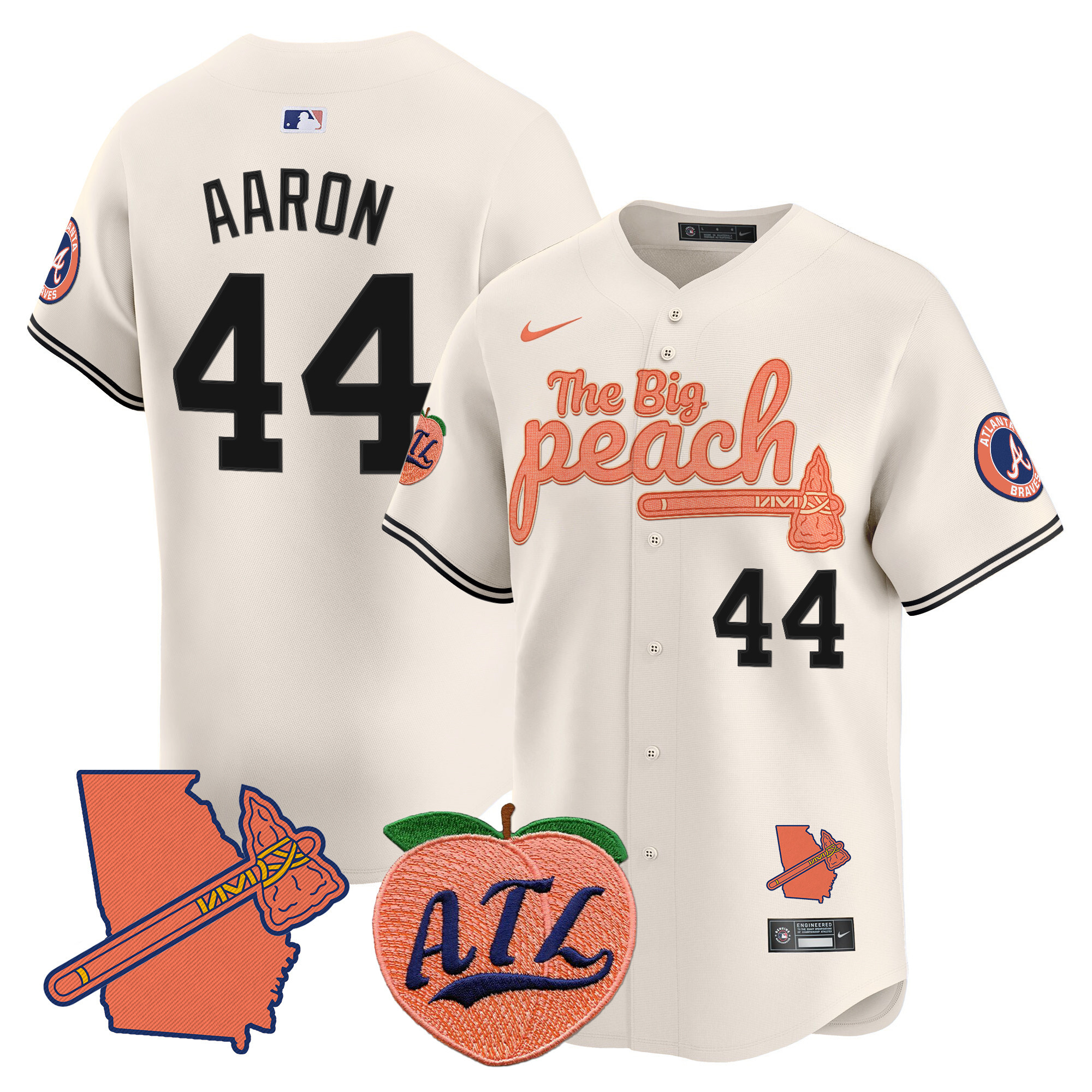 Men's Hank Aaron Atlanta Braves The Big Peach Vapor Premier Limited Cream Jersey V2 - All Stitched