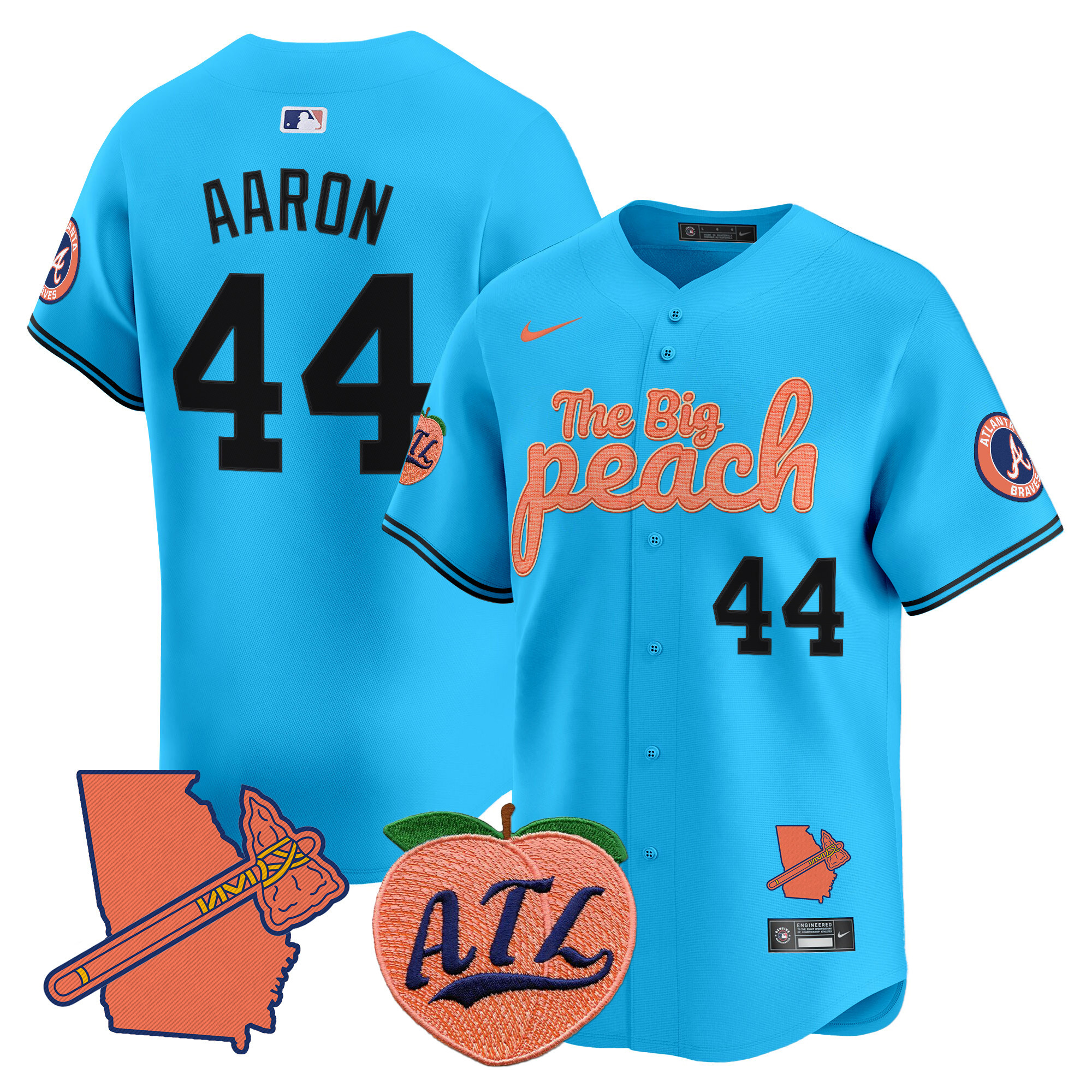 Men's Hank Aaron Atlanta Braves The Big Peach Vapor Premier Limited Light Blue Jersey - All Stitched