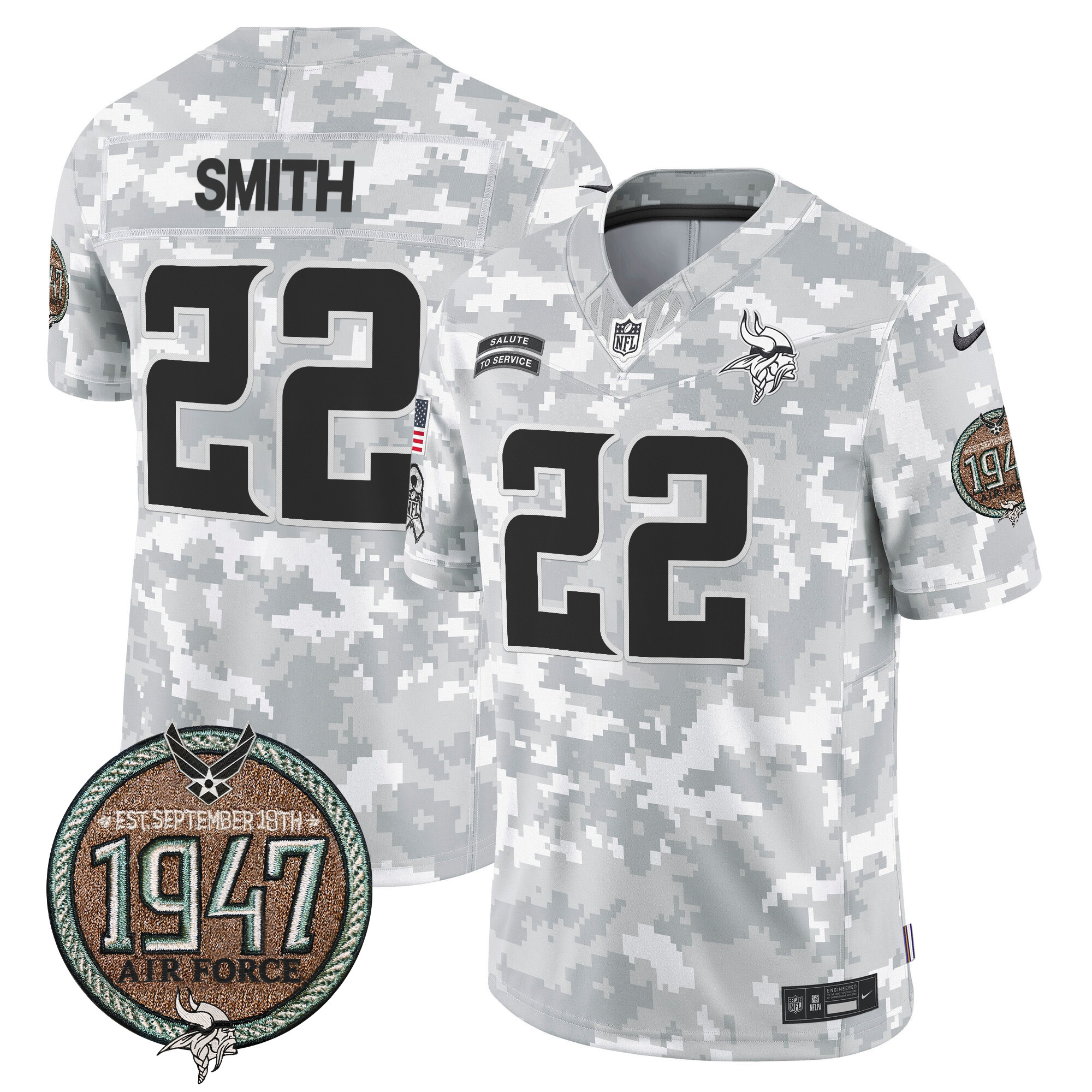 Men's Harrison Smith Minnesota Vikings 2024 Salute to Service Establishment Year Patch Vapor Limited Air Force Jersey - All Stitched
