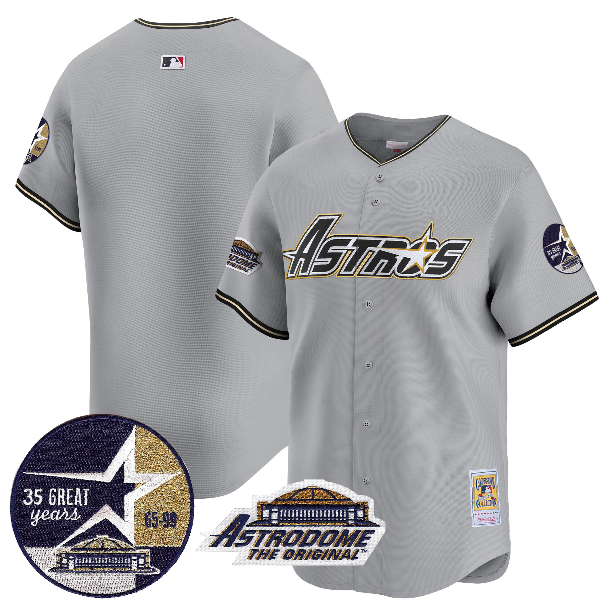 Men's Houston Astros 1999 Throwback 35th & Astrodome Patch Vapor Premier Limited Gray Jersey V3 - All Stitched