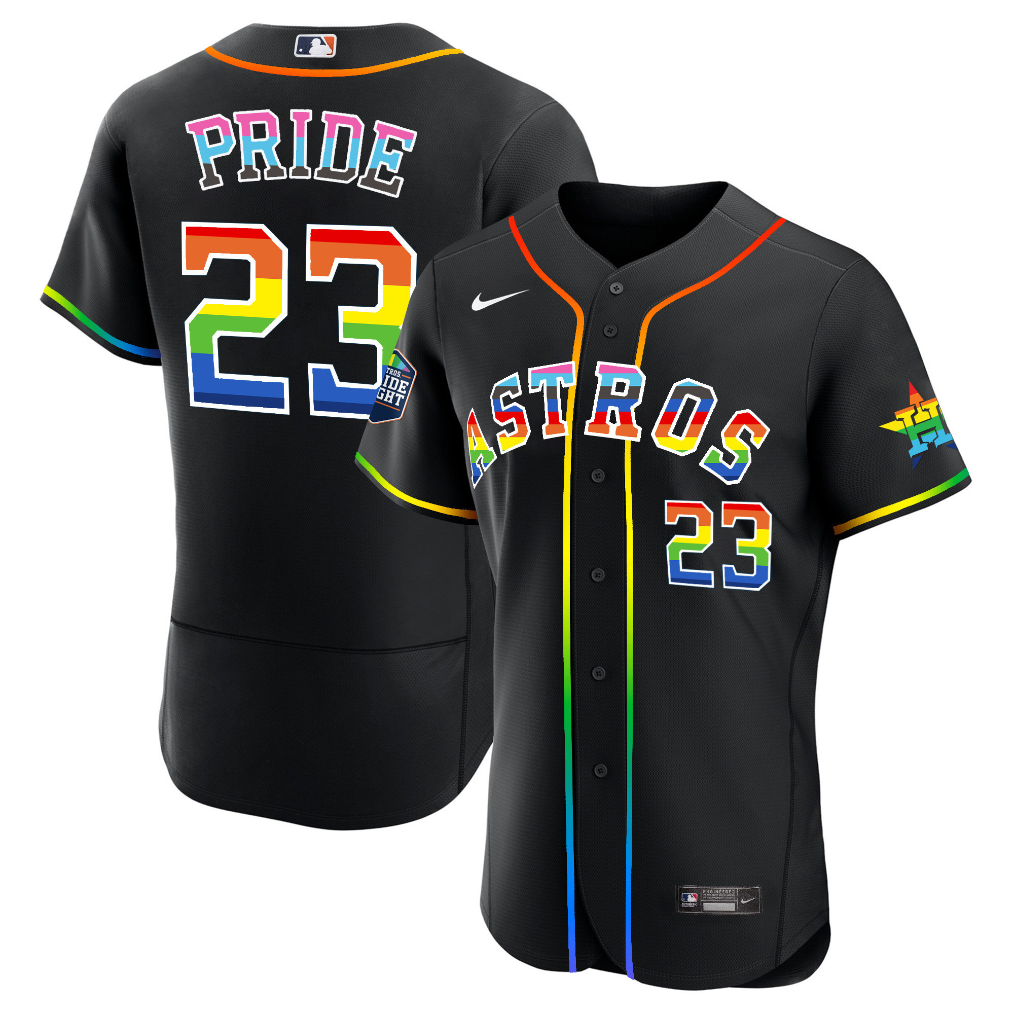 Men's Houston Astros 2023 Flex Base Pride Black Jersey - All Stitched