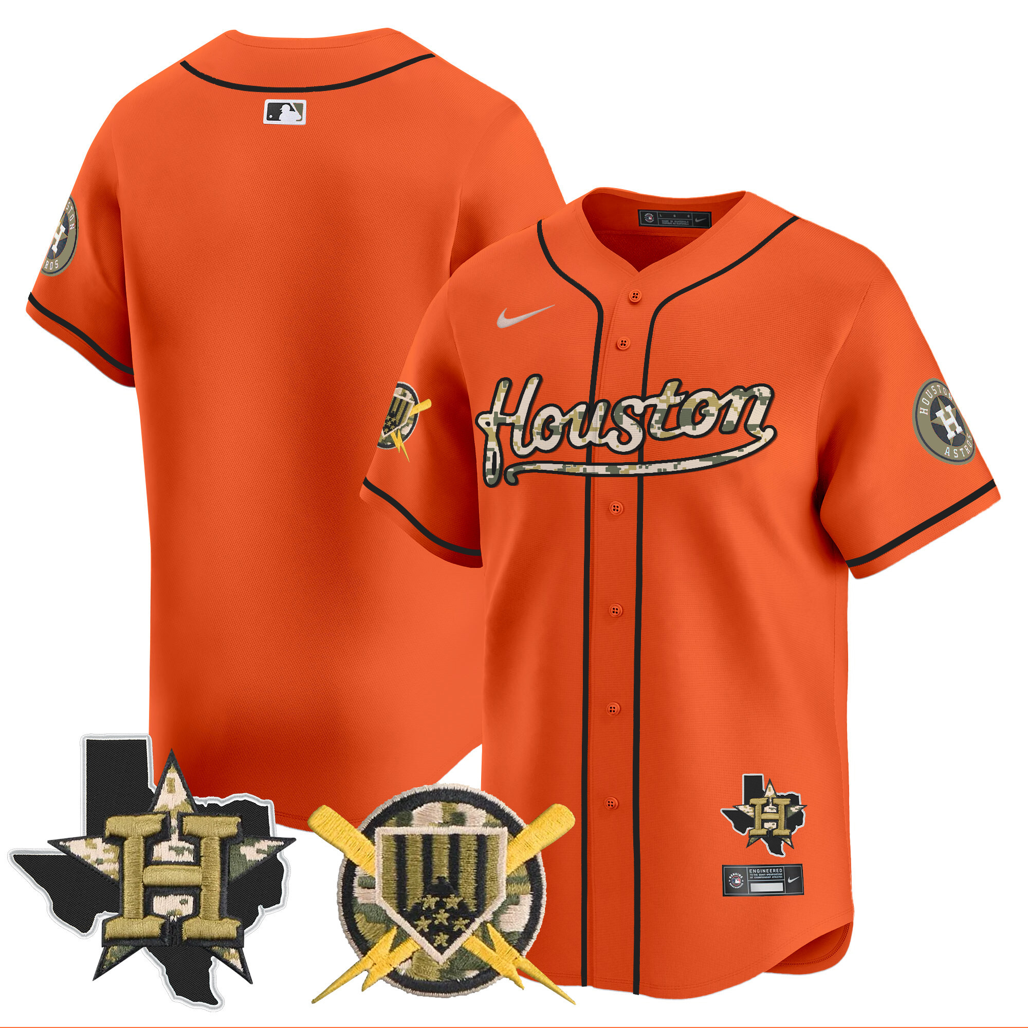 Men's Houston Astros Armed Forces Day Vapor Premier Limited Orange Jersey - All Stitched