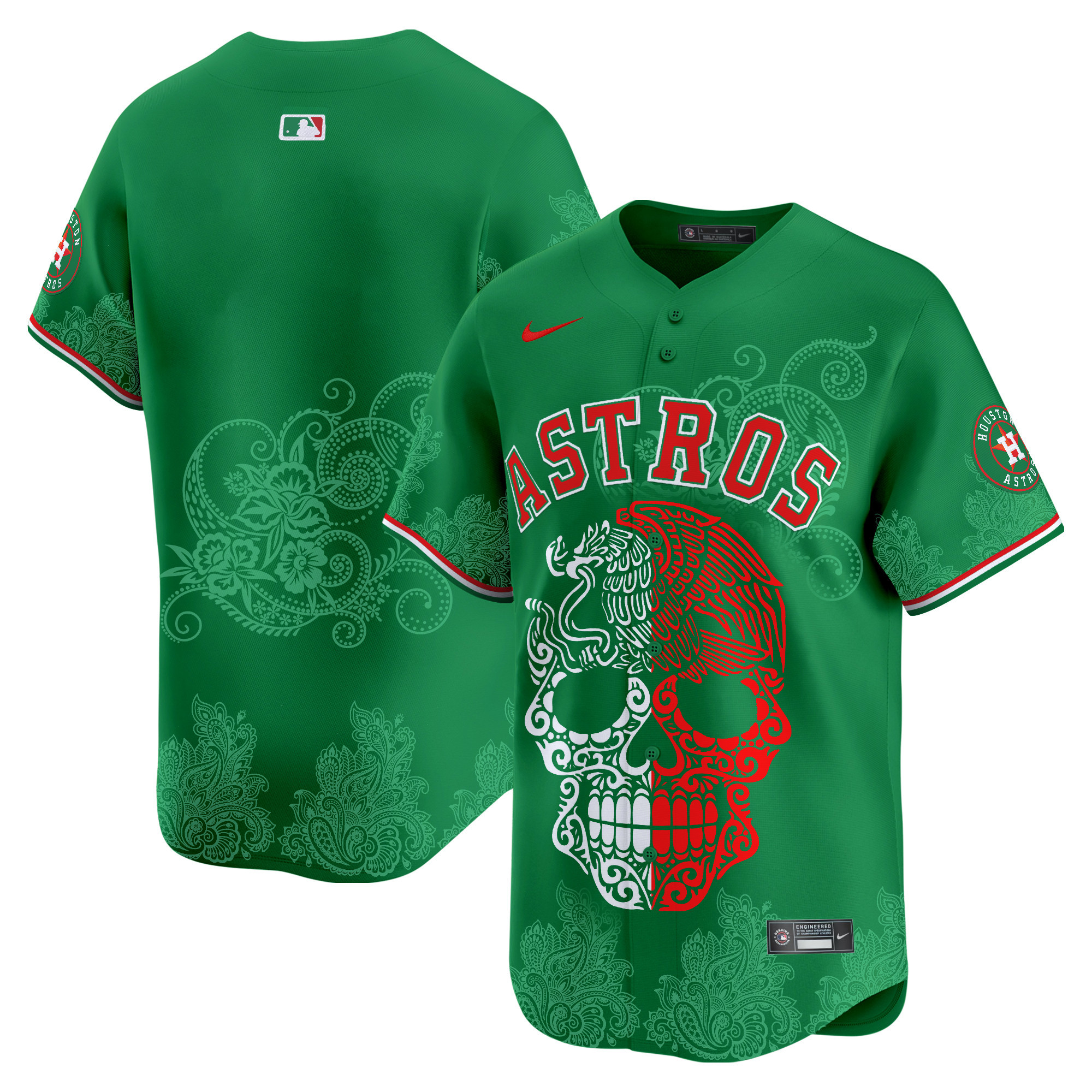Men's Houston Astros Aztec Warrior Skull Vapor Limited Green Jersey - Printed
