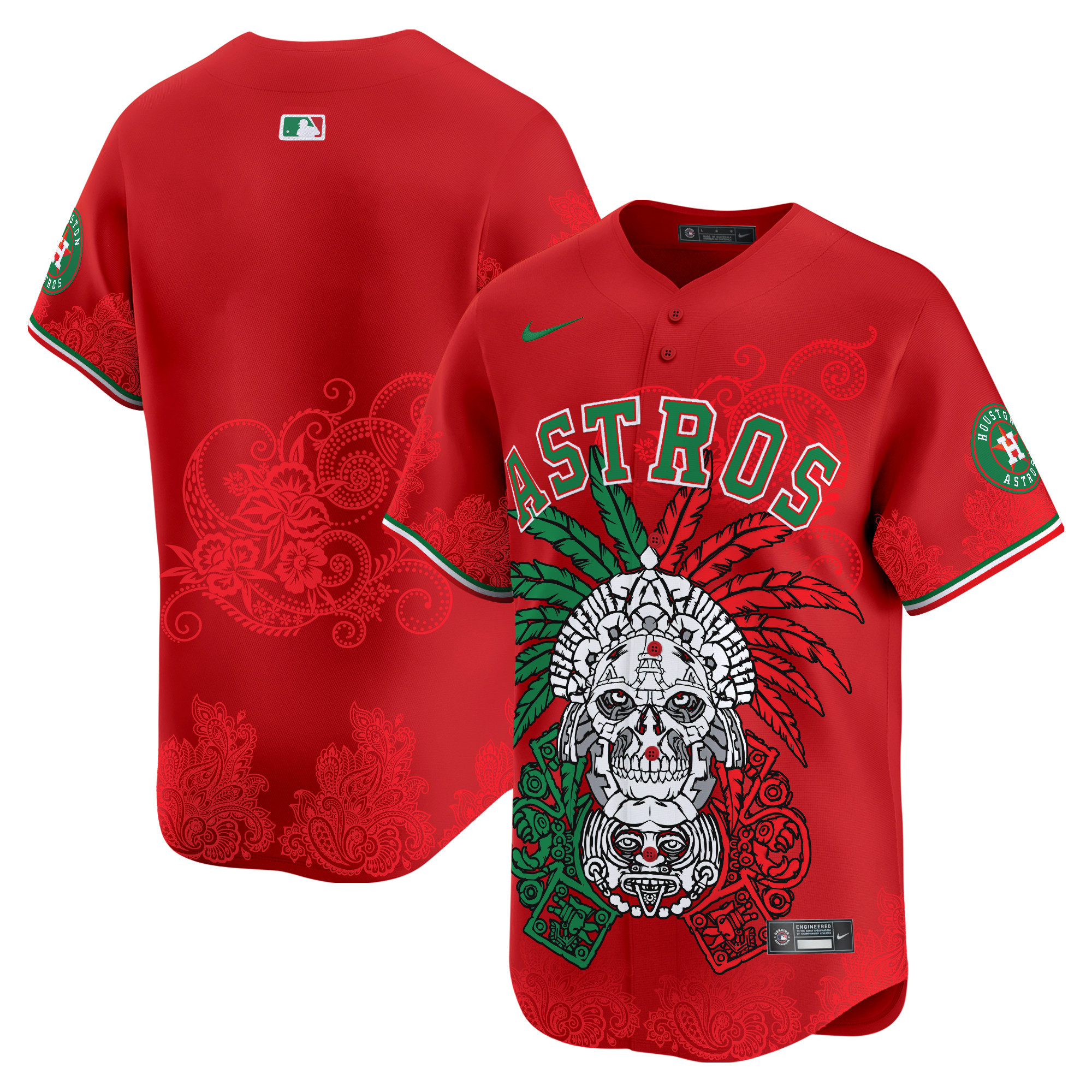 Men's Houston Astros Aztec Warrior Skull Vapor Premier Limited Red Jersey V2 - Printed