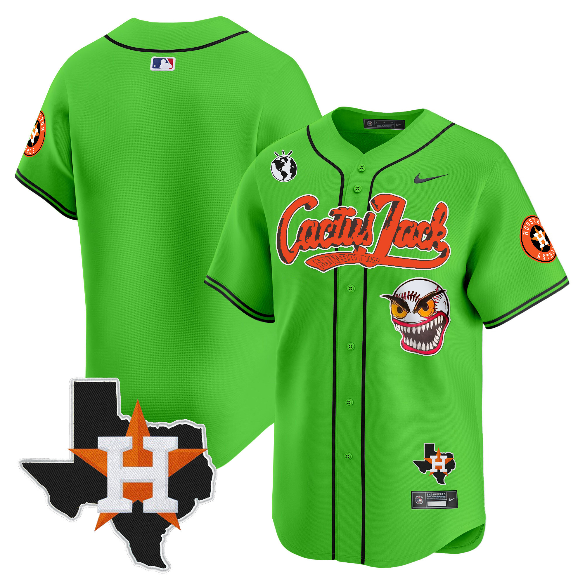 Men's Houston Astros Cactus Jack Patch Vapor Premier Limited Green Jersey V12 - Stitched
