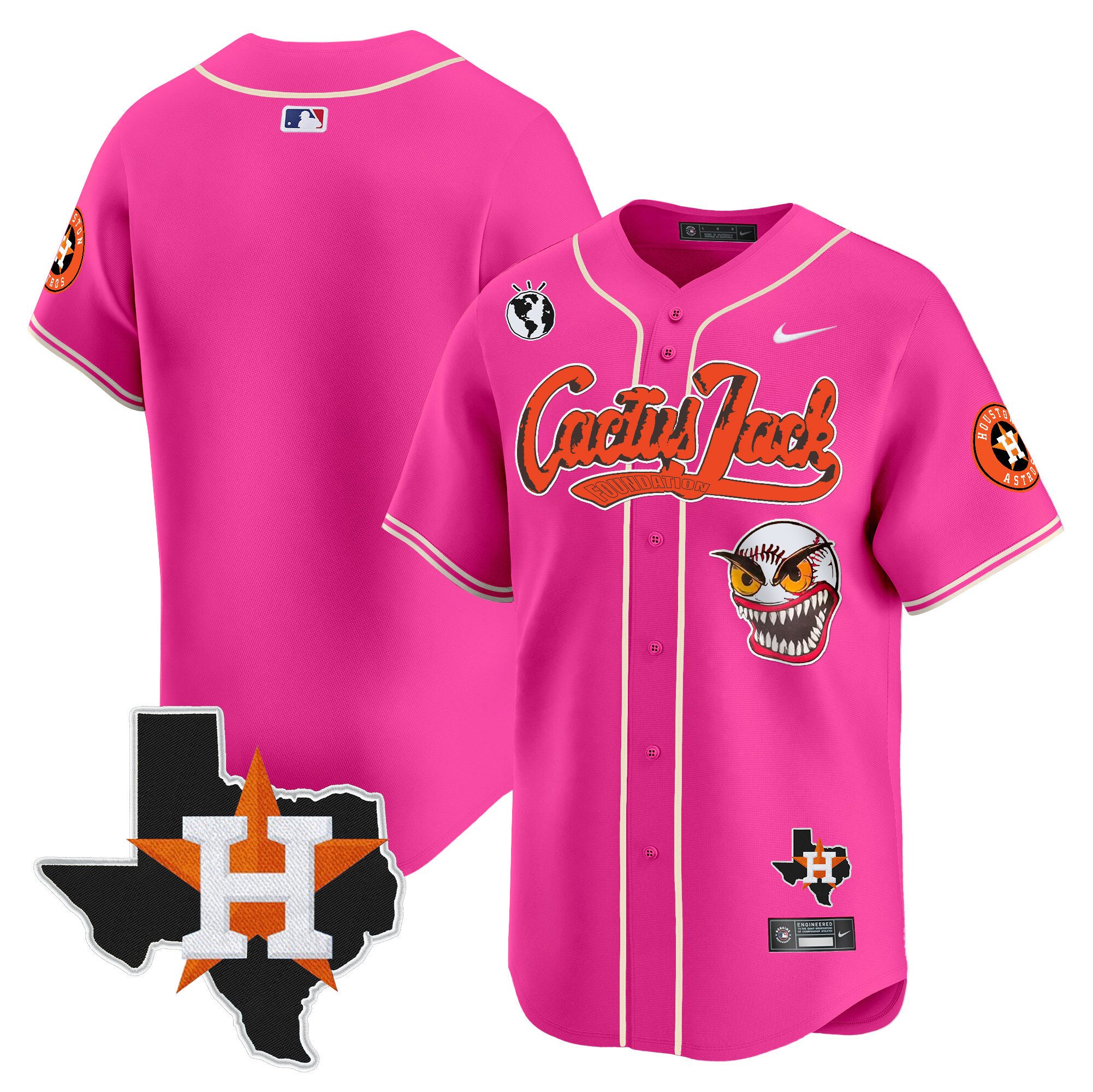 Men's Houston Astros Cactus Jack Patch Vapor Premier Limited Pink Jersey V12 - Stitched