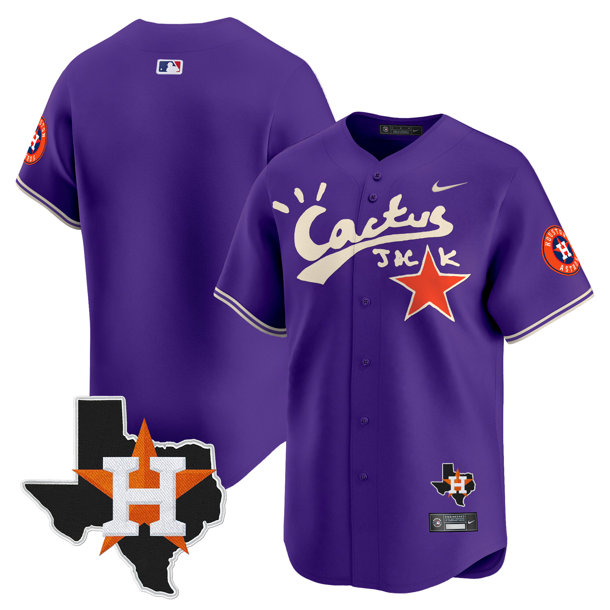 Men's Houston Astros Cactus Jack Patch Vapor Premier Limited Purple Jersey V11 - Stitched