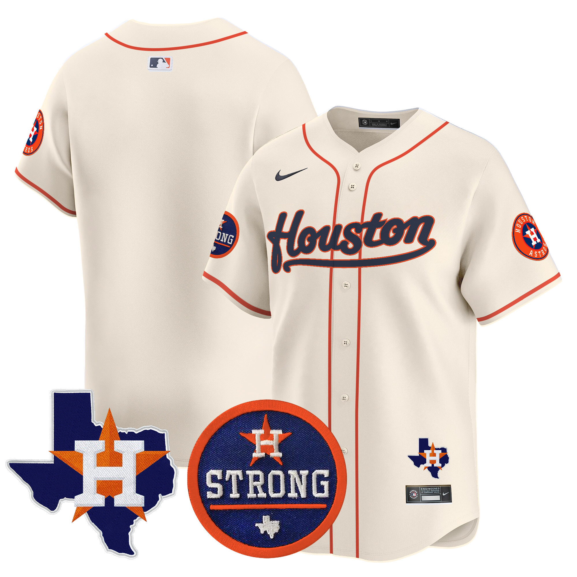 Men's Houston Astros "Houston Strong" Patch Vapor Premier Limited Cream Jersey - All Stitched