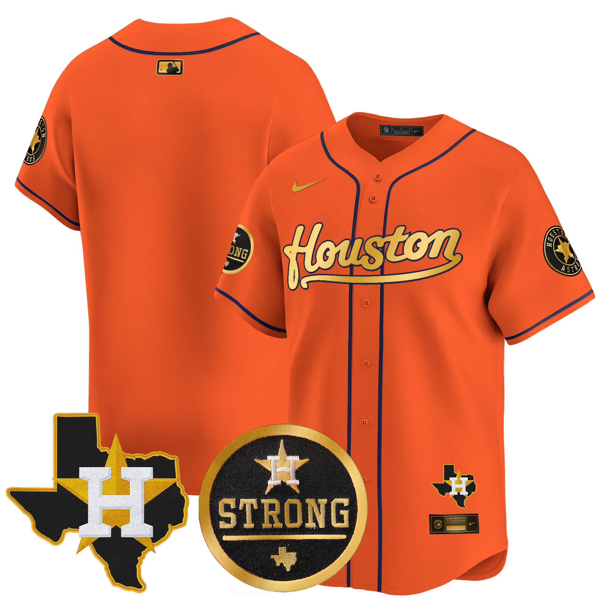 Men's Houston Astros "Houston Strong" Patch Vapor Premier Limited Orange Gold Jersey - All Stitched