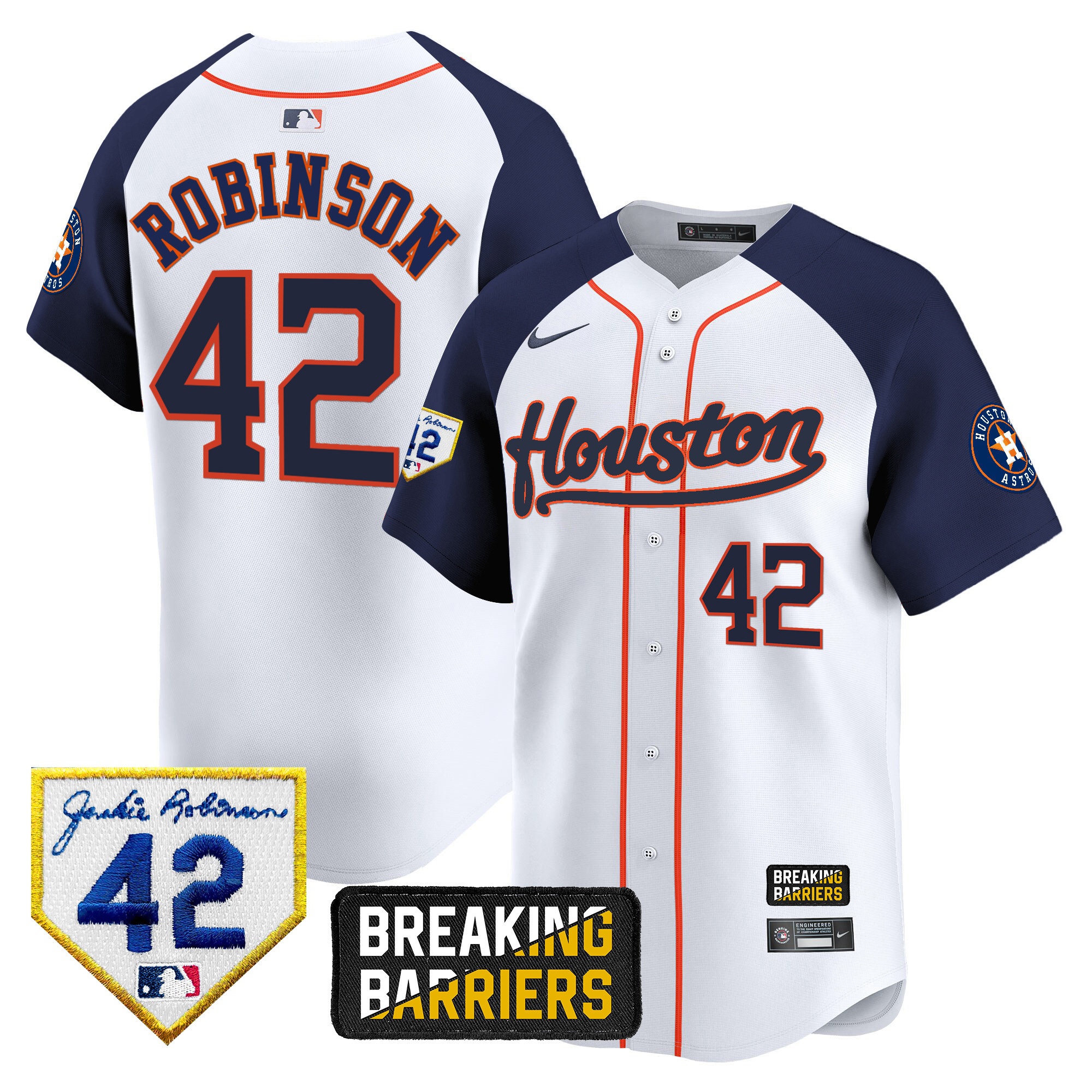 Men's Houston Astros Jackie Robinson Breaking Barriers Patch Vapor Premier Limited Alternate Jersey - All Stitched