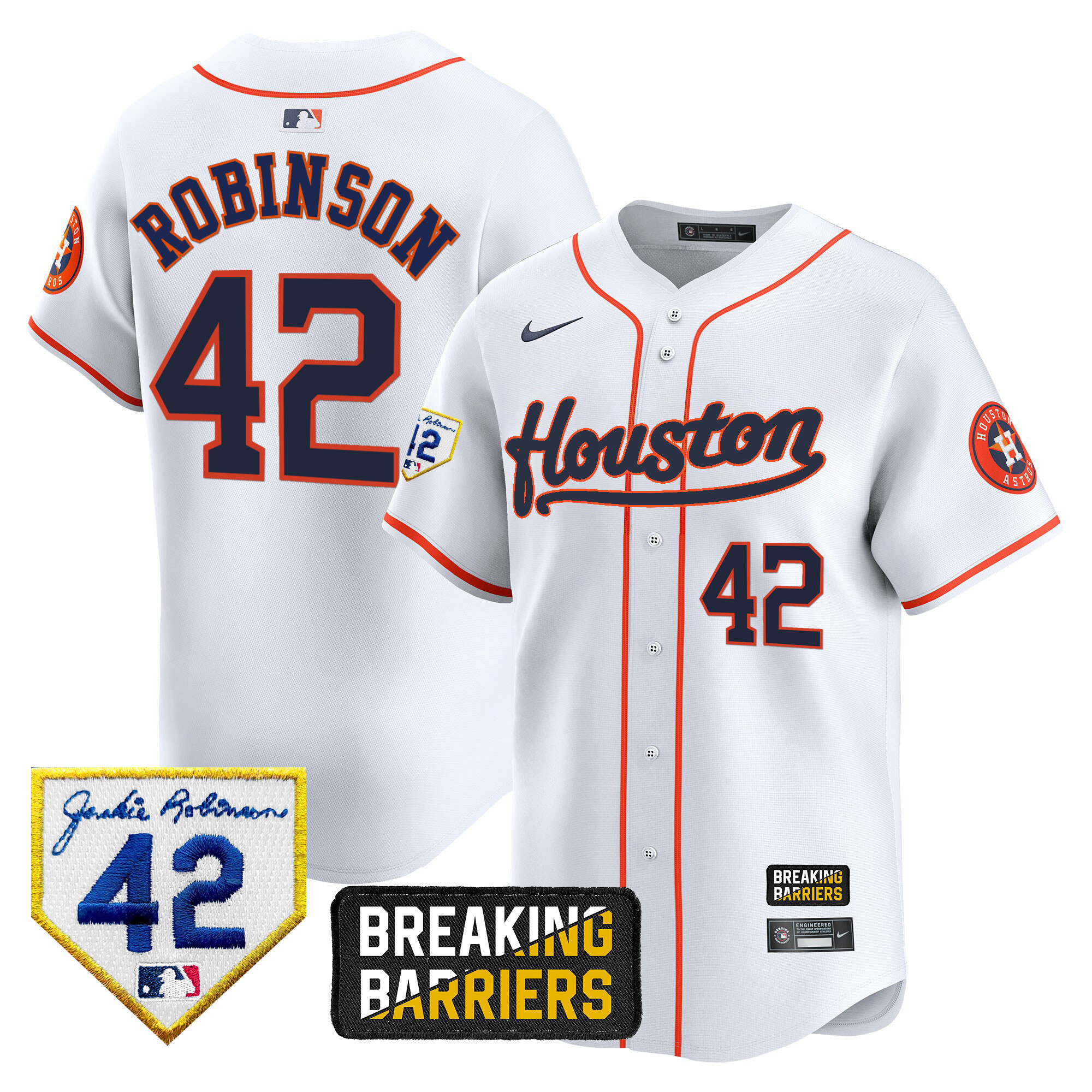 Men's Houston Astros Jackie Robinson Breaking Barriers Patch Vapor Premier Limited Home Jersey - All Stitched
