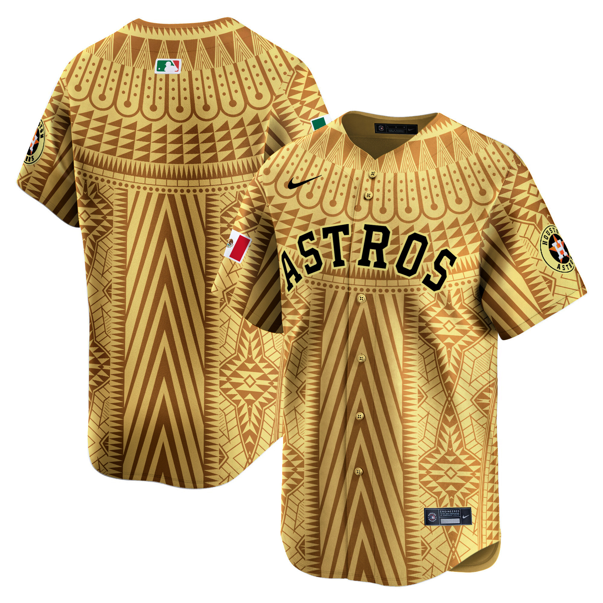 Men's Houston Astros Mexico Aztec Pattern Vapor Premier Limited Gold Jersey - Printed