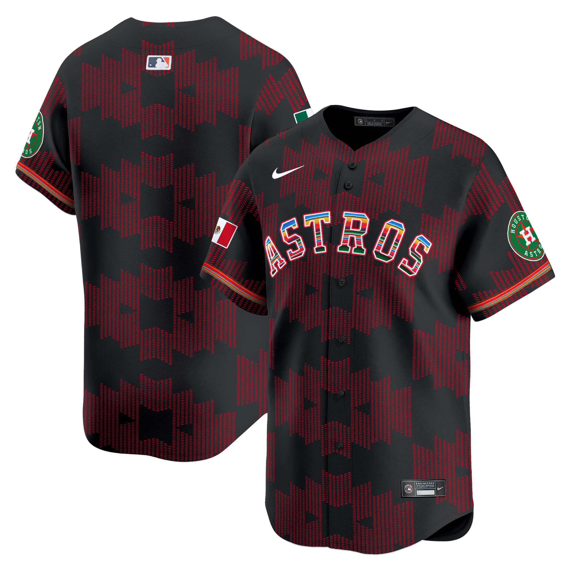 Men's Houston Astros Mexico Serape Style Vapor Premier Limited Black Jersey V2- Printed