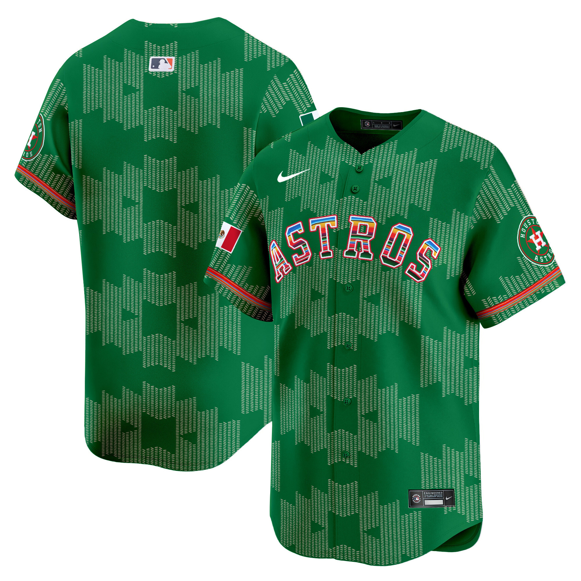 Men's Houston Astros Mexico Serape Style Vapor Premier Limited Green Jersey V2- Printed