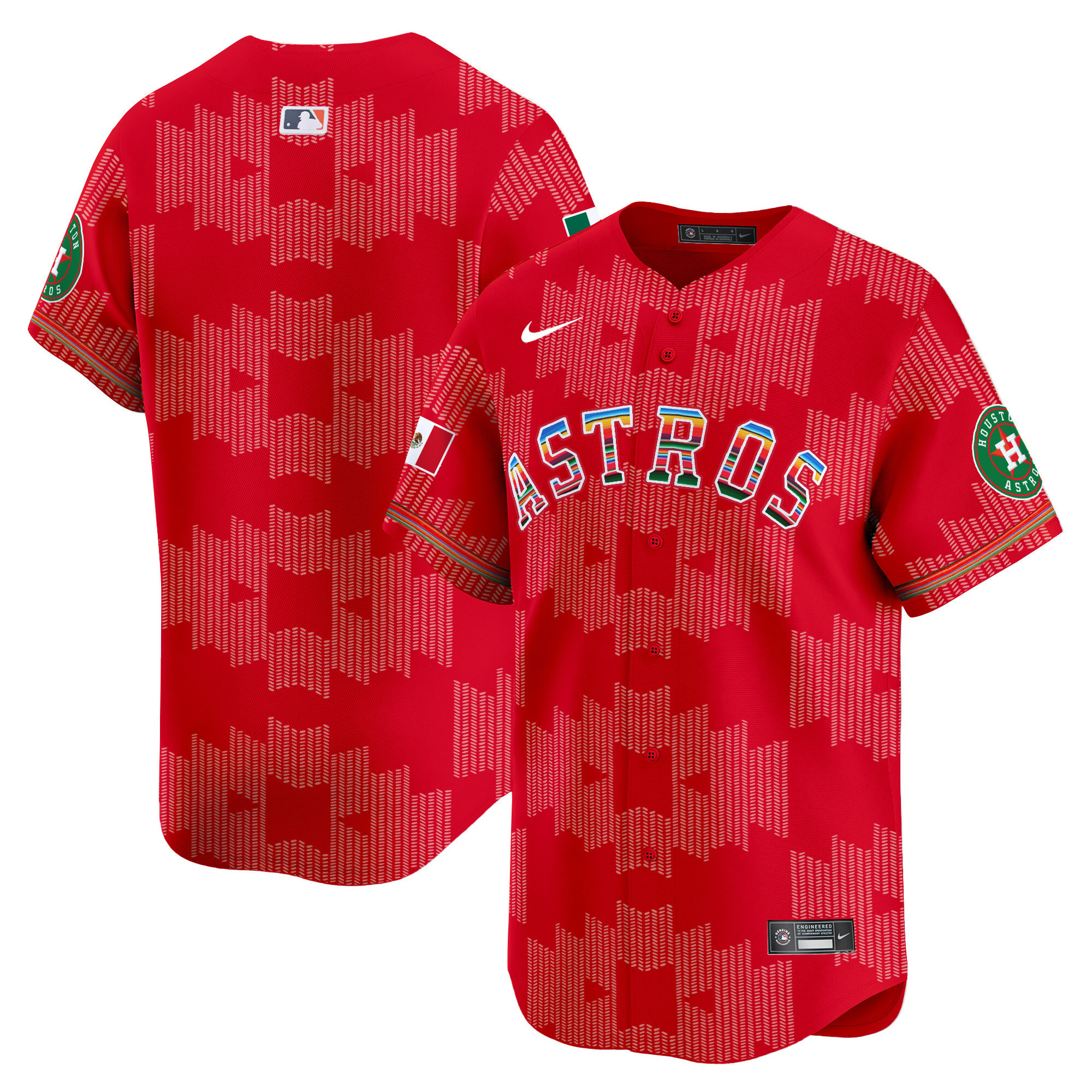 Men's Houston Astros Mexico Serape Style Vapor Premier Limited Red Jersey V2- Printed