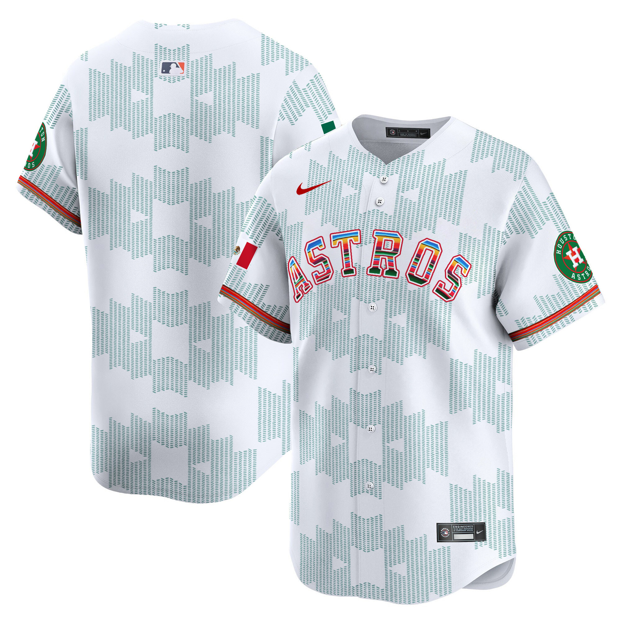 Men's Houston Astros Mexico Serape Style Vapor Premier Limited White Jersey V2- Printed