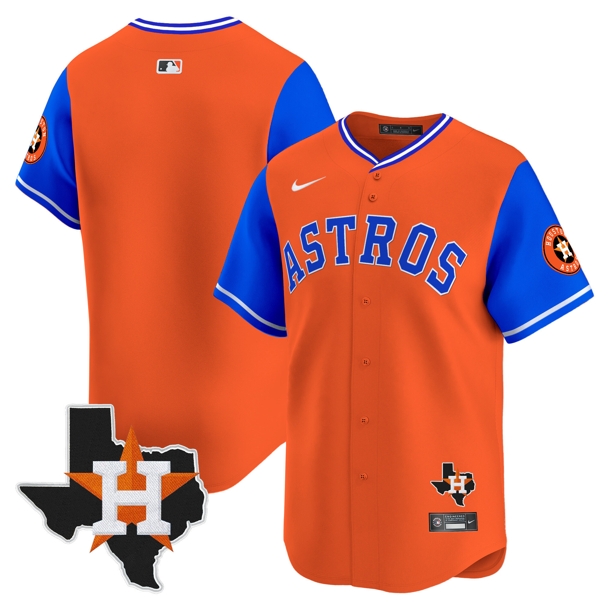 Men's Houston Astros Nicknames Vapor Premier Limited Royal Orange Jersey - All Stitched