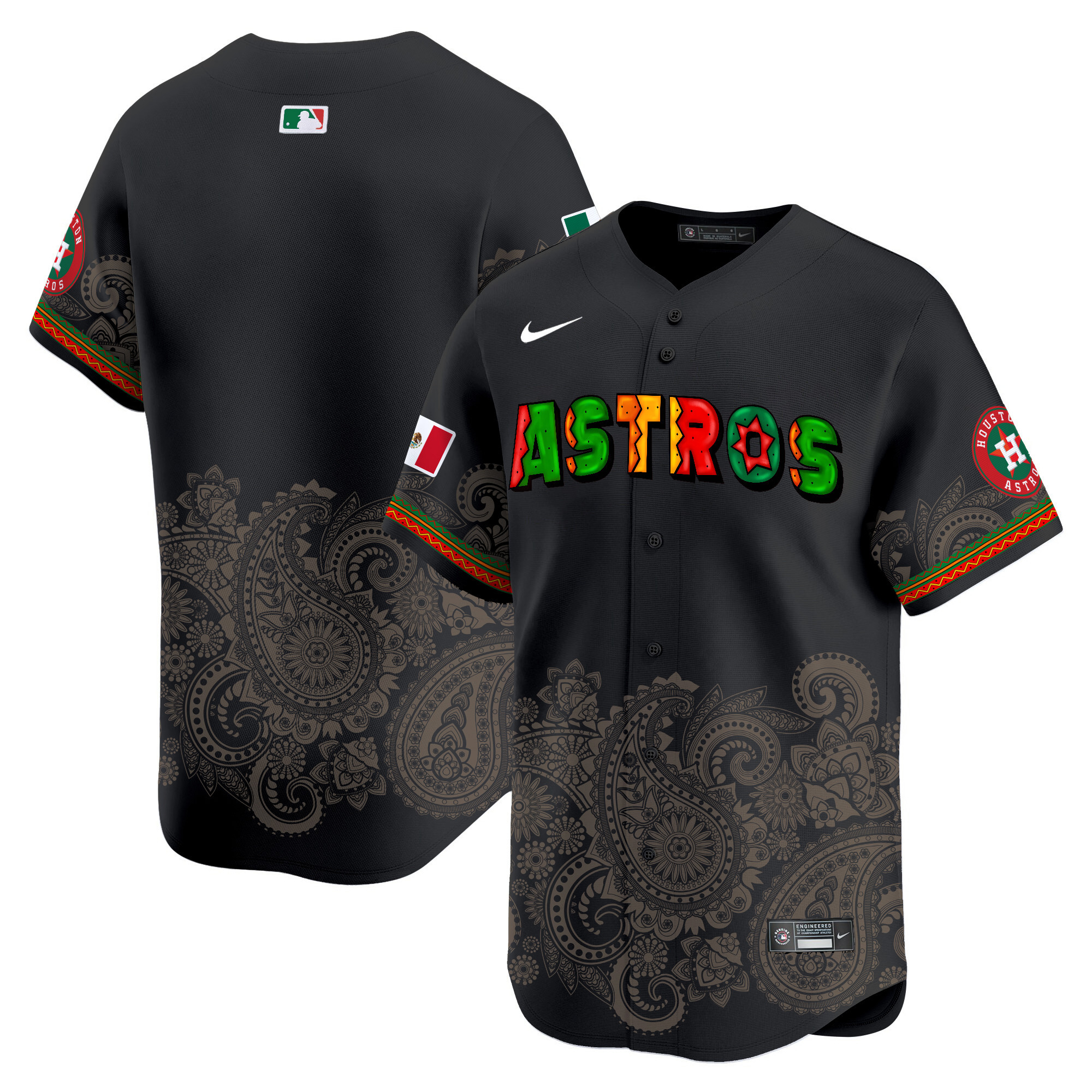 Men's Houston Astros Paisley Mexico Vapor Premier Limited Black Jersey V3 - Printed
