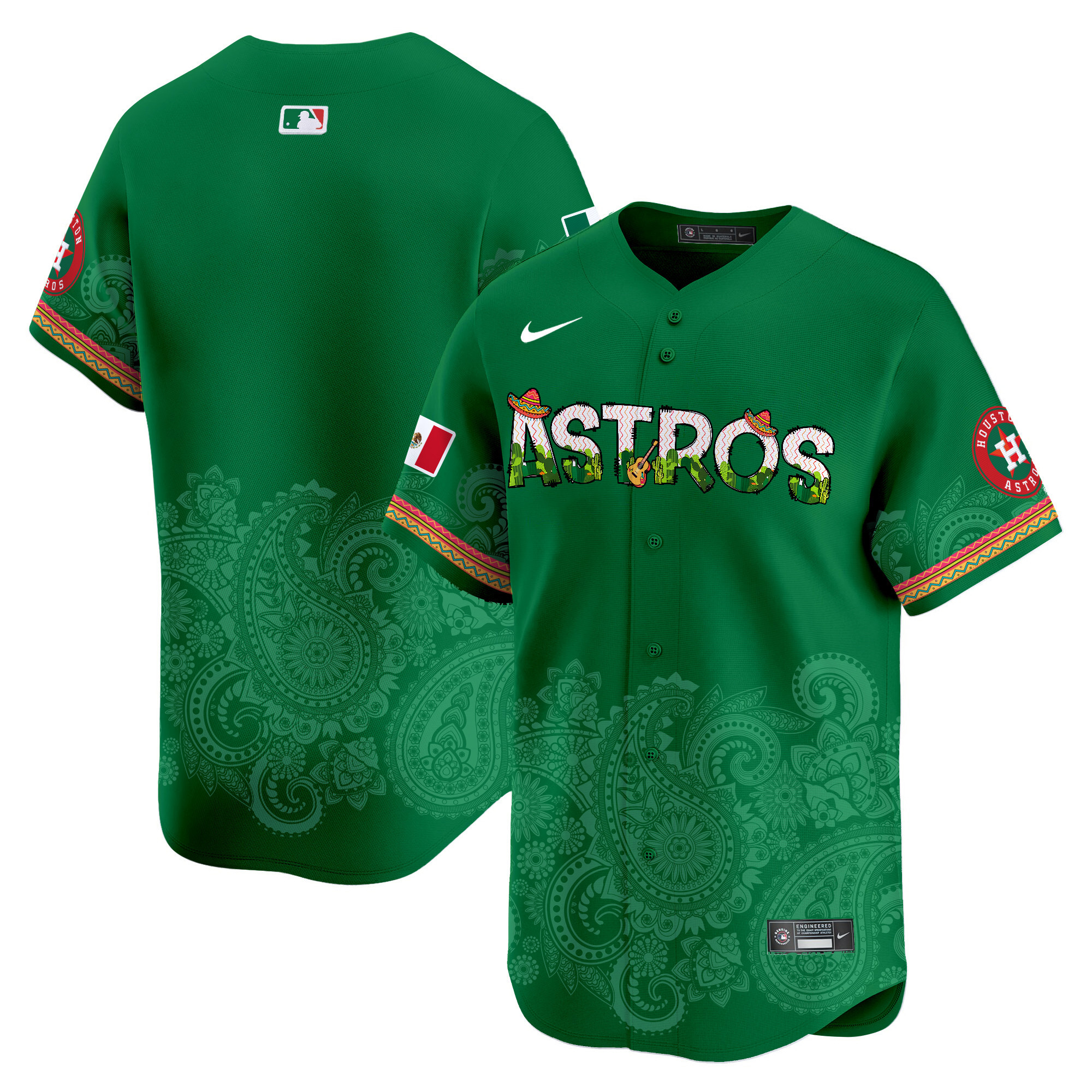 Men's Houston Astros Paisley Mexico Vapor Premier Limited Green Jersey V4 - Printed