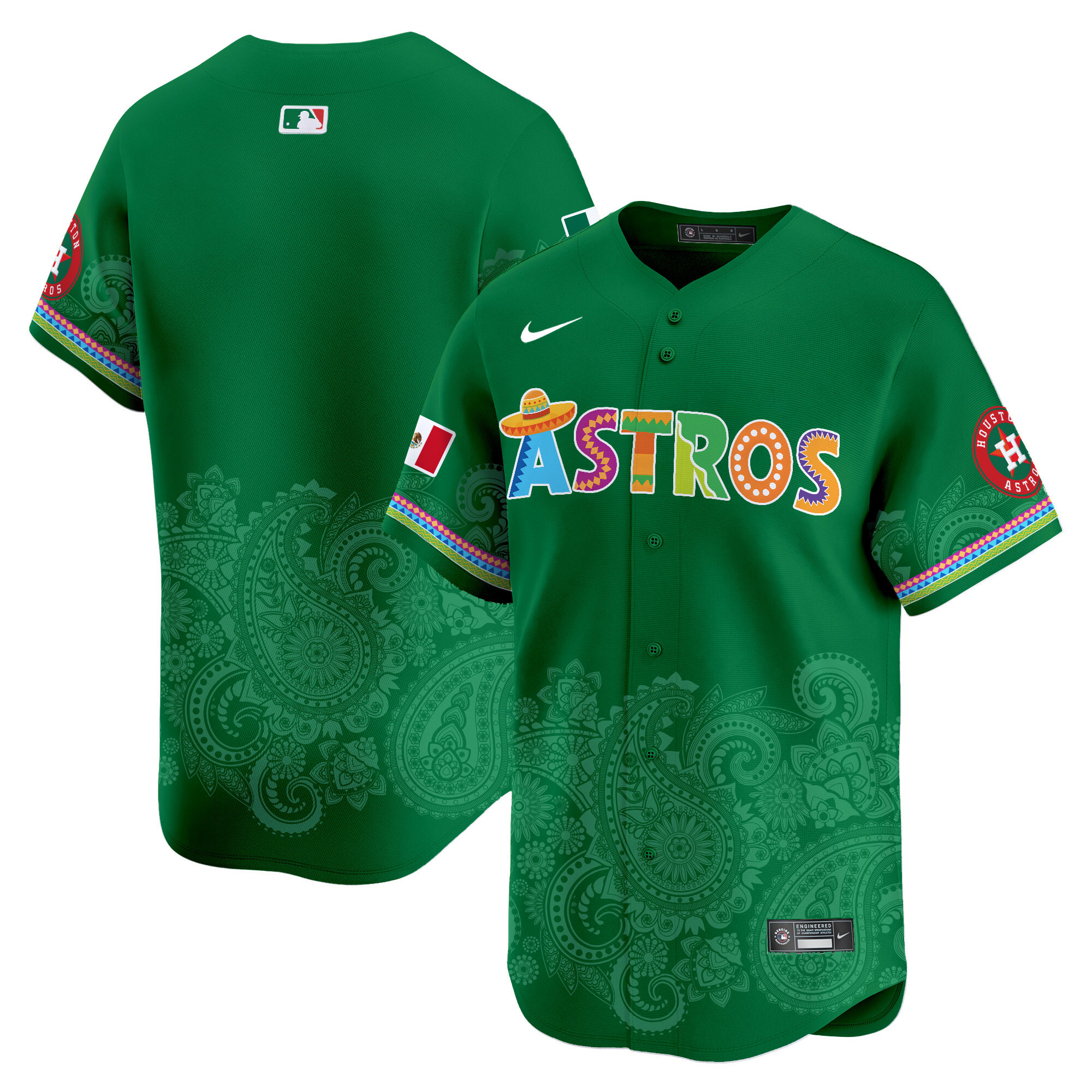 Men's Houston Astros Paisley Mexico Vapor Premier Limited Green Jersey V5- Printed