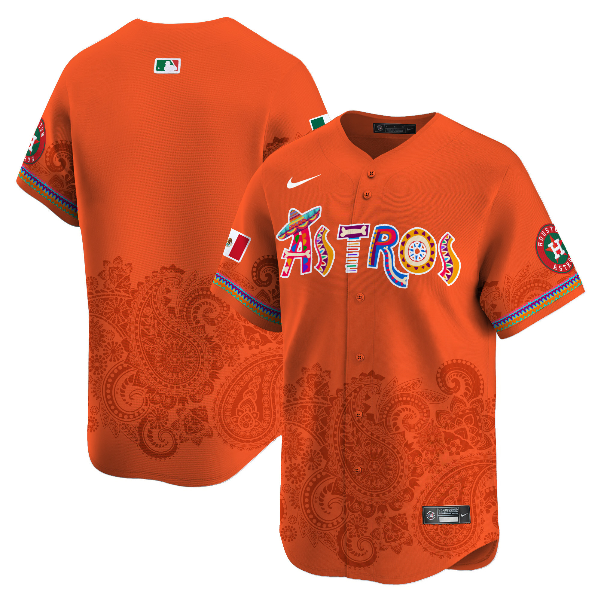 Men's Houston Astros Paisley Mexico Vapor Premier Limited Orange Jersey - Printed