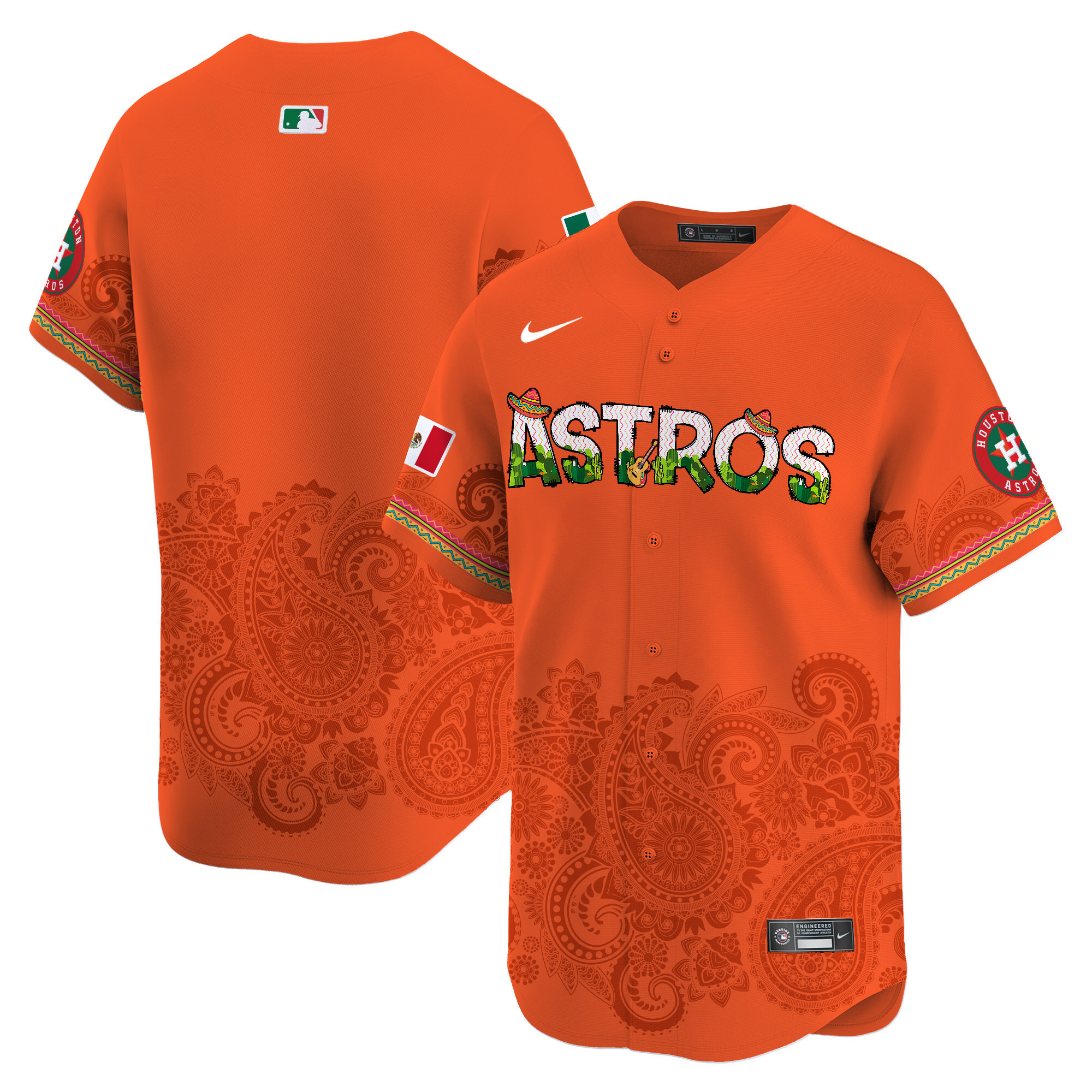 Men's Houston Astros Paisley Mexico Vapor Premier Limited Orange Jersey V4 - Printed
