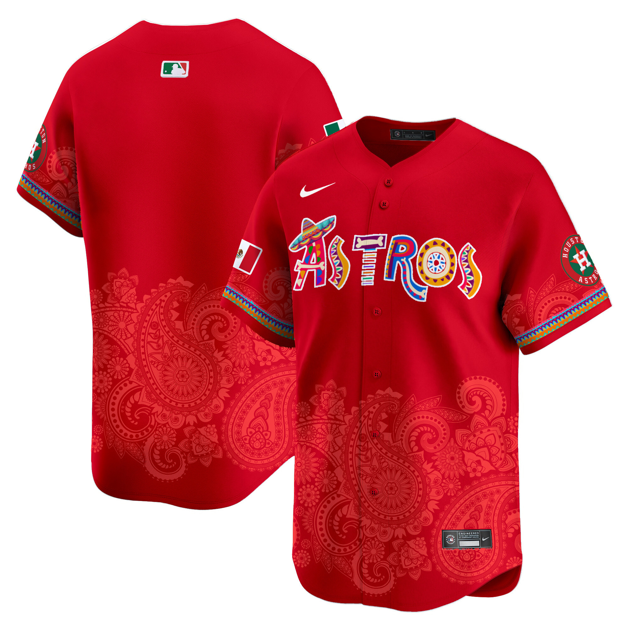 Men's Houston Astros Paisley Mexico Vapor Premier Limited Red Jersey - Printed